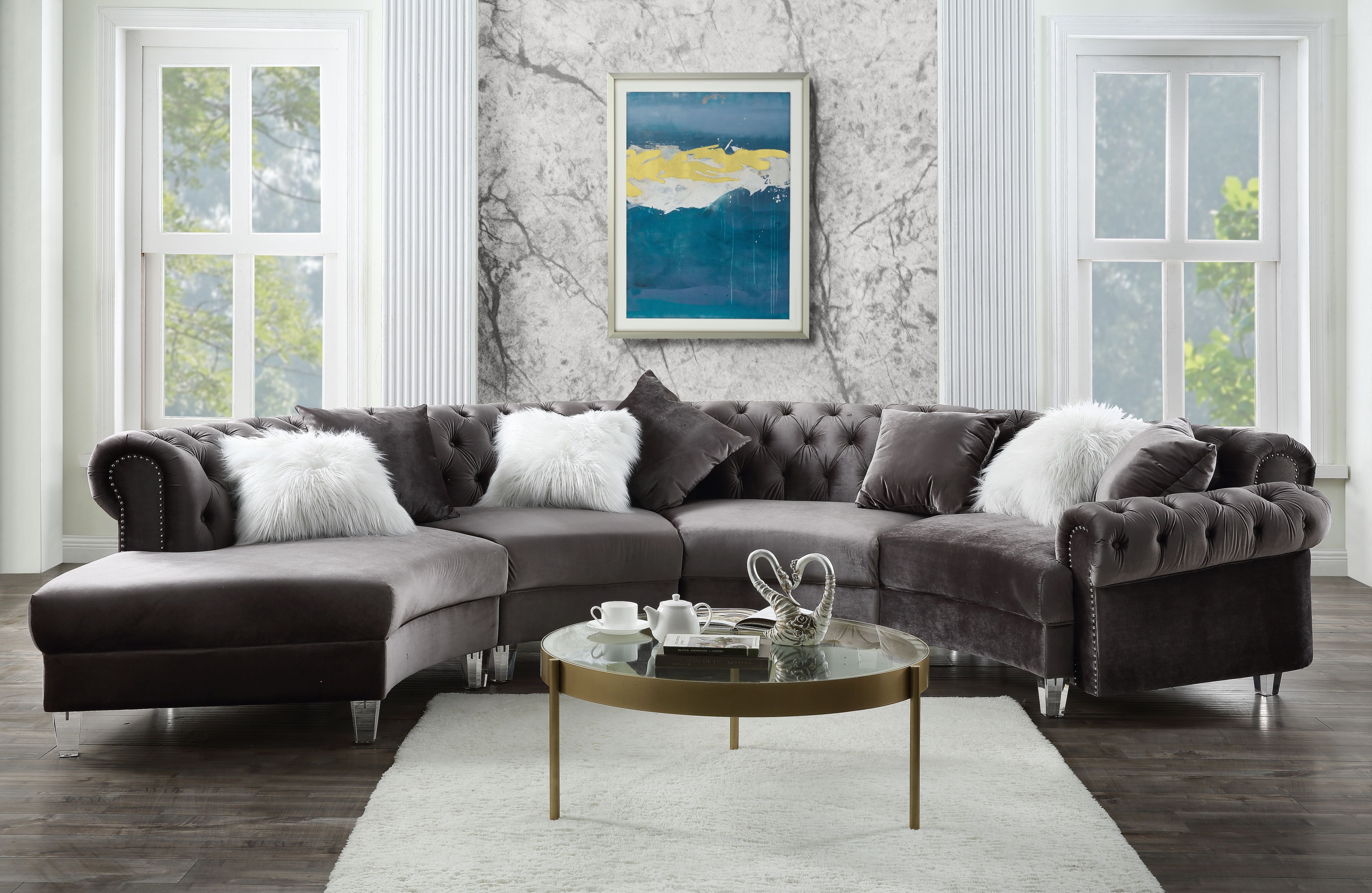 ACME Ninagold - Sectional Sofa w/7 Pillows | Meri Furniture