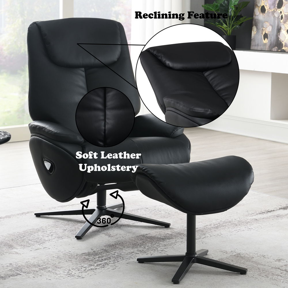 Labonita - Motion Accent Chair With Swivel & Ottoman - Black Top Grain Leather & Black