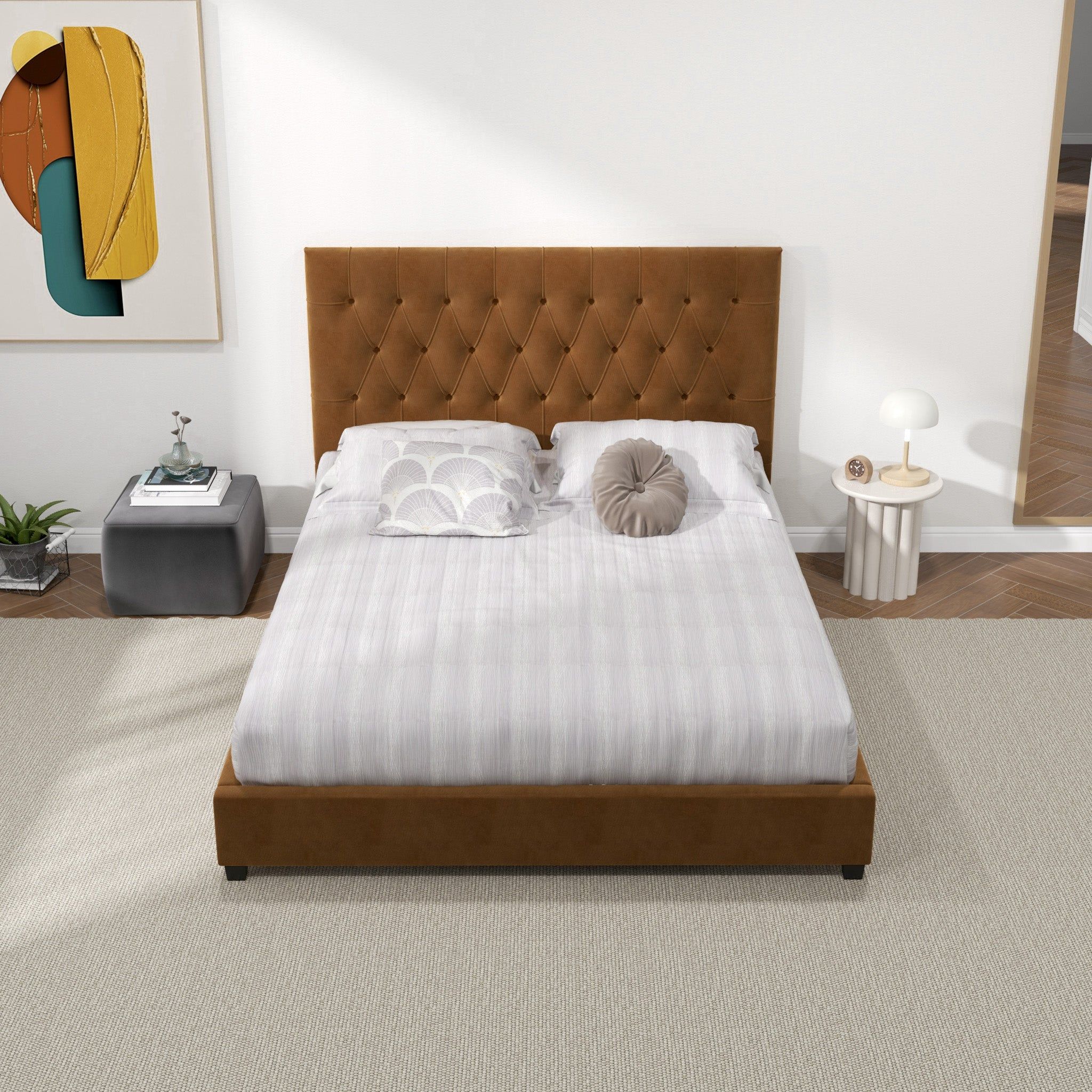 Donald - Mid-Century Modern Upholstered Platform Bed