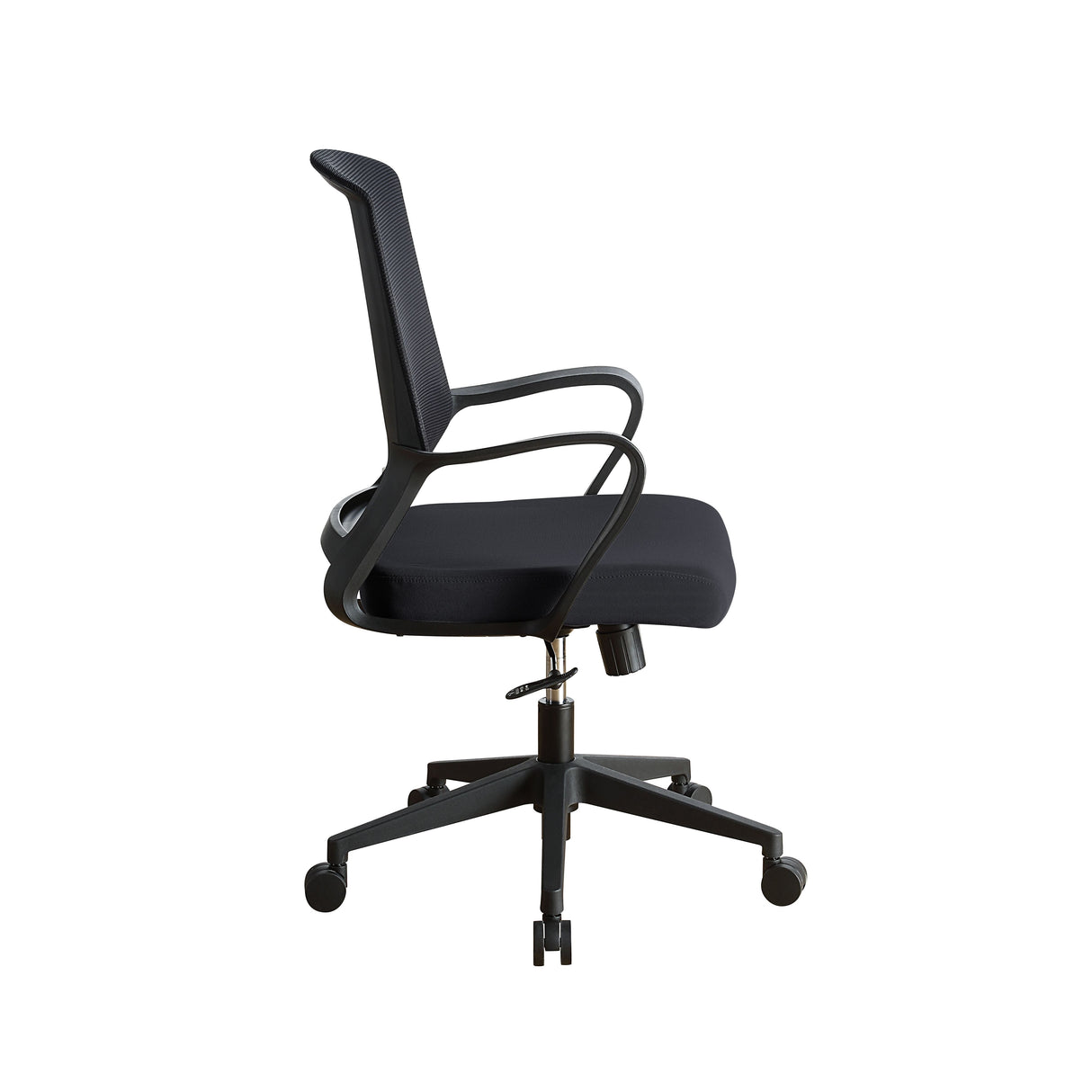 •KD, Office Chair•Seat: Swivel (360 Degrees), and Adjustable Height•Padded Seat Cushion•Back Cushion w/Breathable Mesh Material•5-Star Base w/Casters•Seat Cushion Thickness: 2"•Fixed Armrest