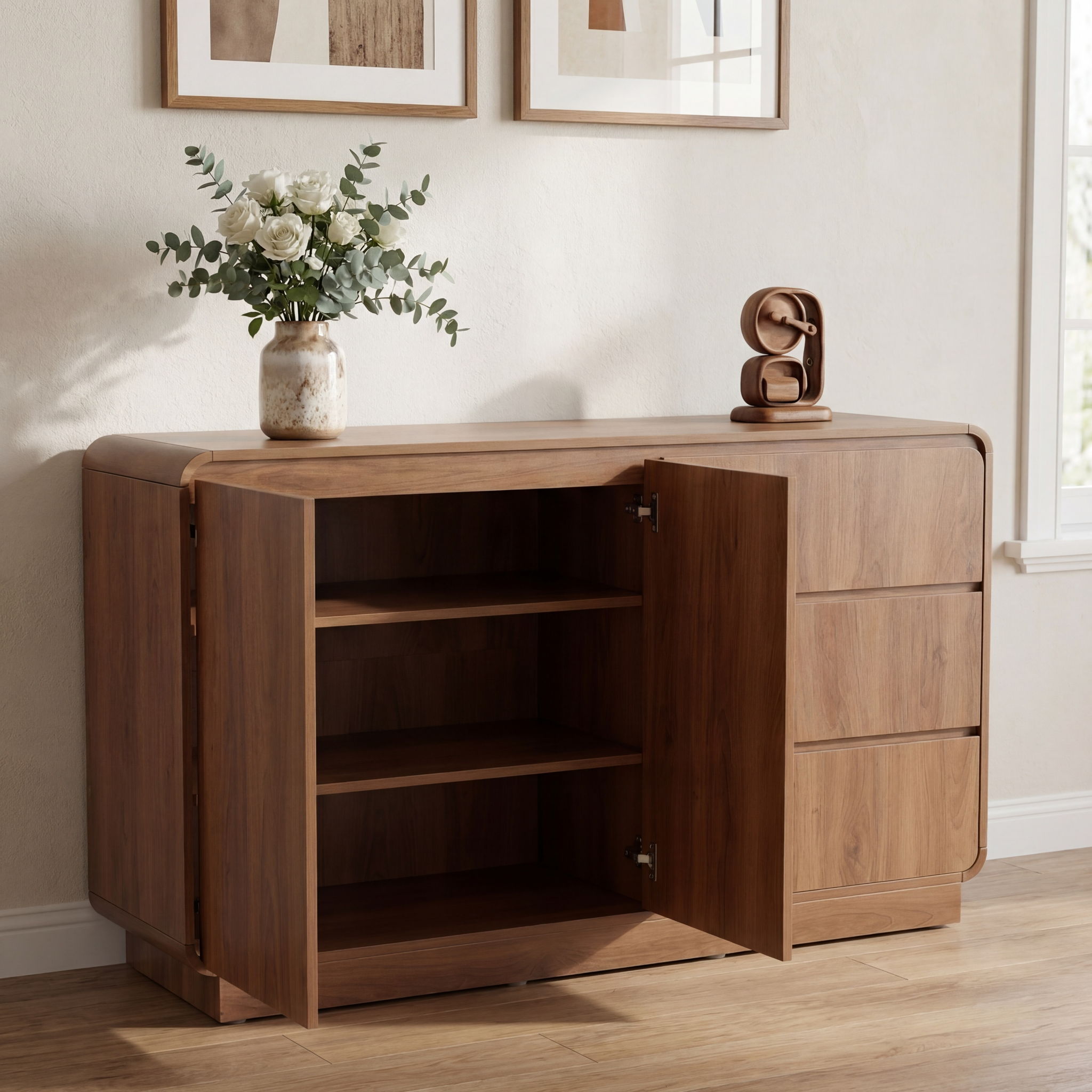 Sideboard, Wide Storage With 2 Doors And 3 Drawers