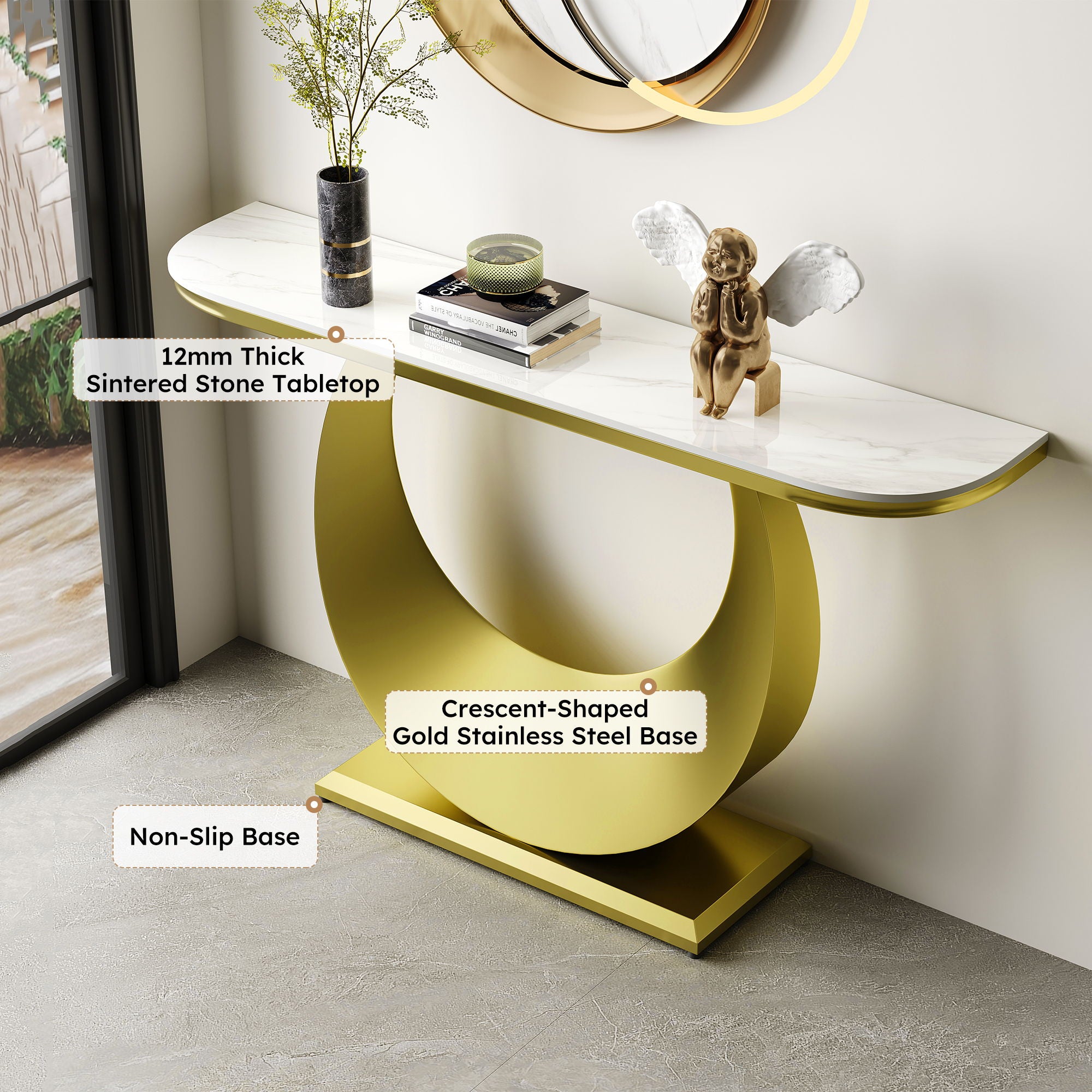 Half Console Table For Hallway - Gold / White
