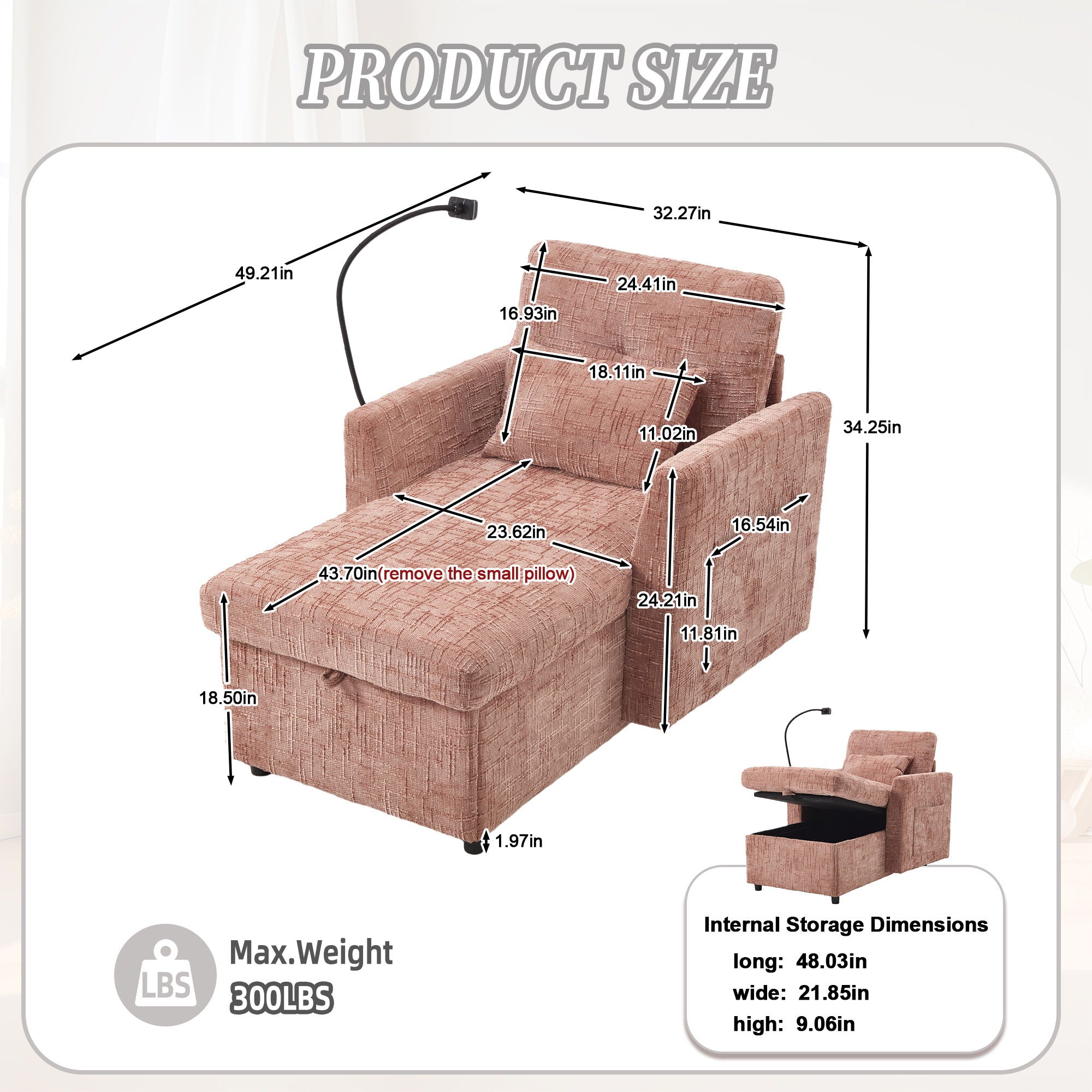 Multifunctional Chenille Recliner Sofa With Storage And Phone Bracket