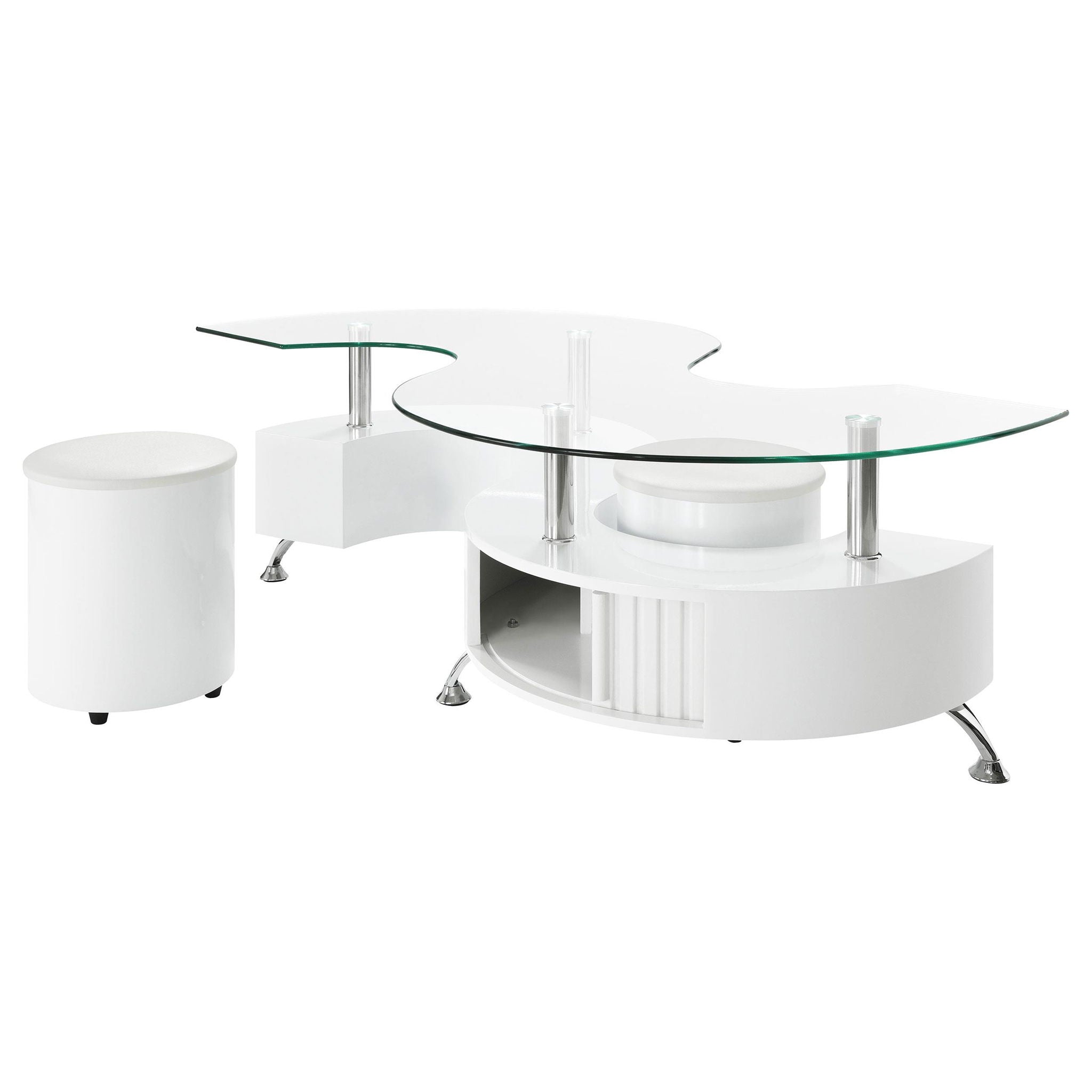 Buckley 3-piece Coffee Table and Stools Set White High Gloss