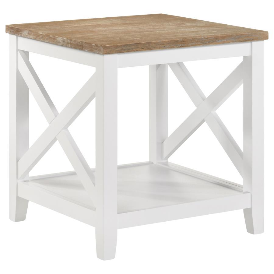 Coaster Fine Furniture Hollis - Square Wood End Table With Shelf - Brown And White | Meri Furniture