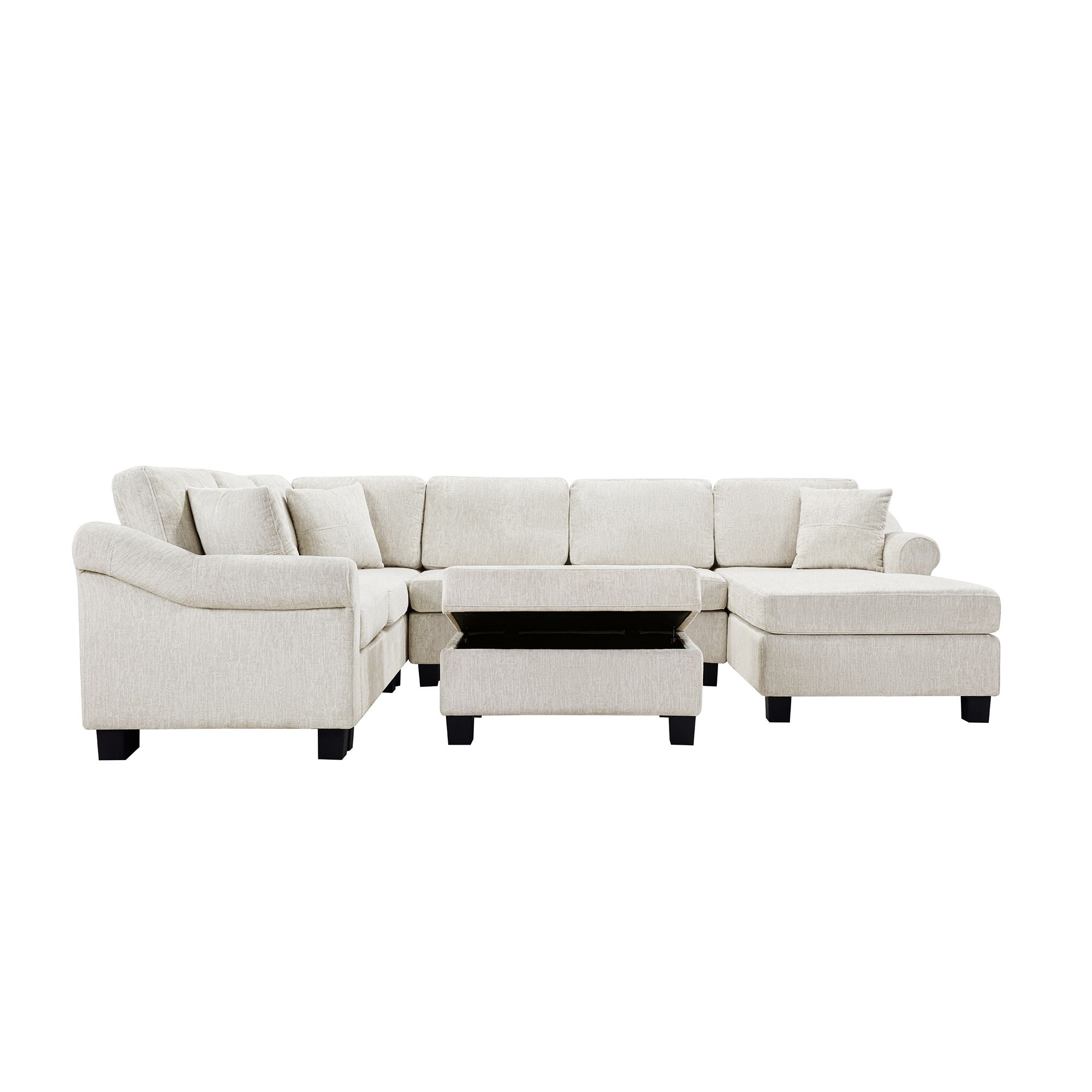 Contemporary U - Shaped Sectional Sofa With Movable Storage Ottoman