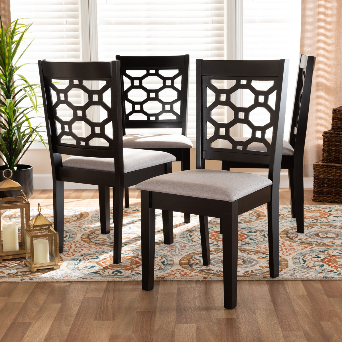 Peter Modern and Contemporary Grey Fabric Upholstered and Dark Brown Finished Wood 4-Piece Dining Chair Set