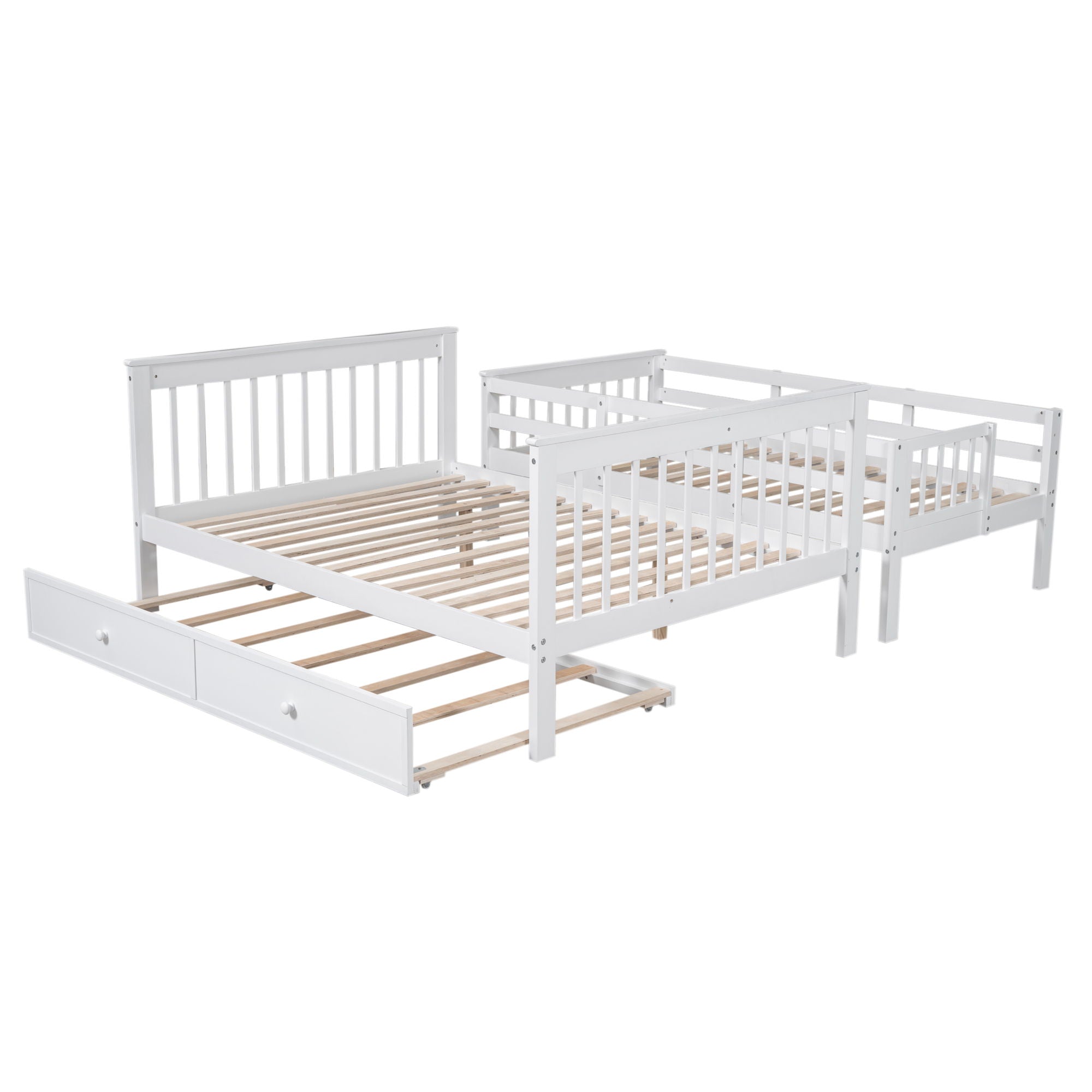 Bunk Bed With Twin Size Trundle, Storage And Guard Rail For Bedroom