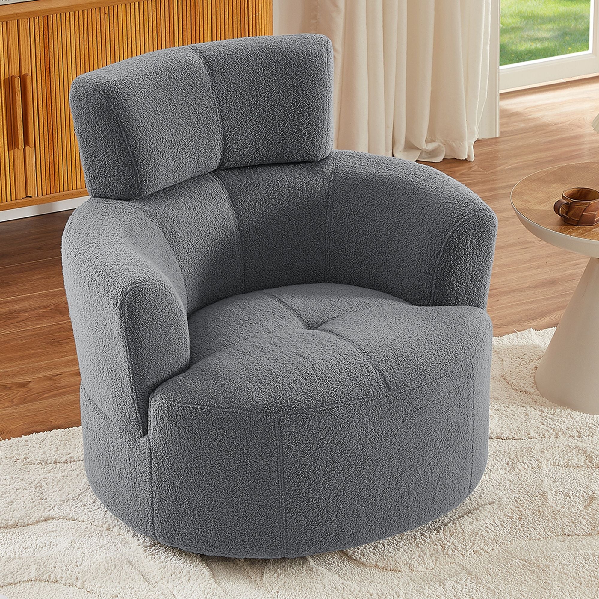 360° Swivel Chair Upholstered Accent Barrel Chair With Adjustable Headrest