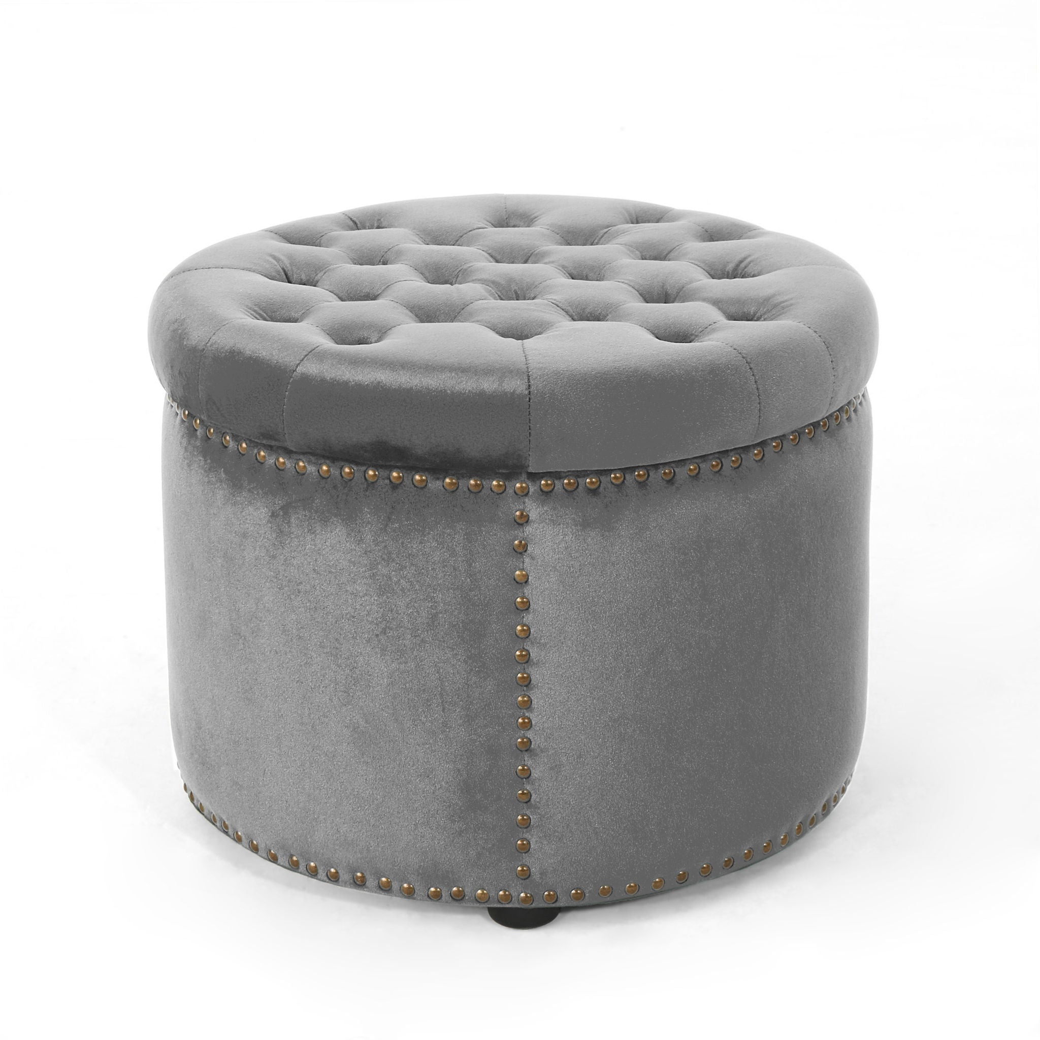 Elegant Round Ottoman Footstool With Studded Rim