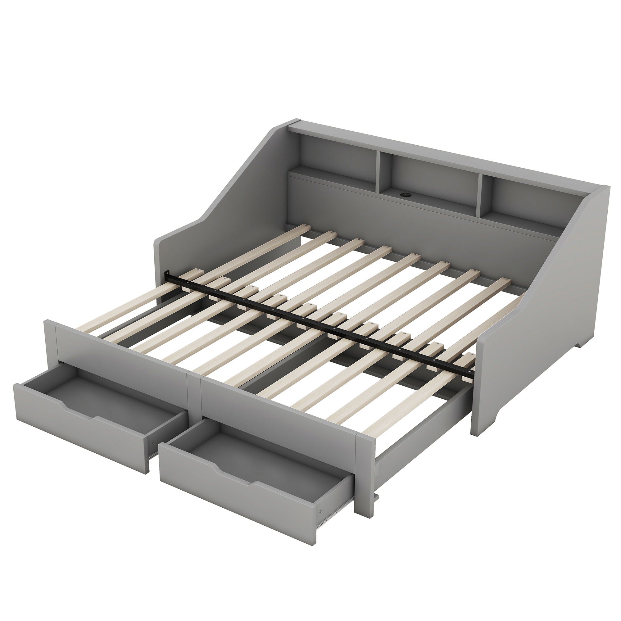 Daybed Frame With Storage Bookcases, 2 Drawers, Charging Station