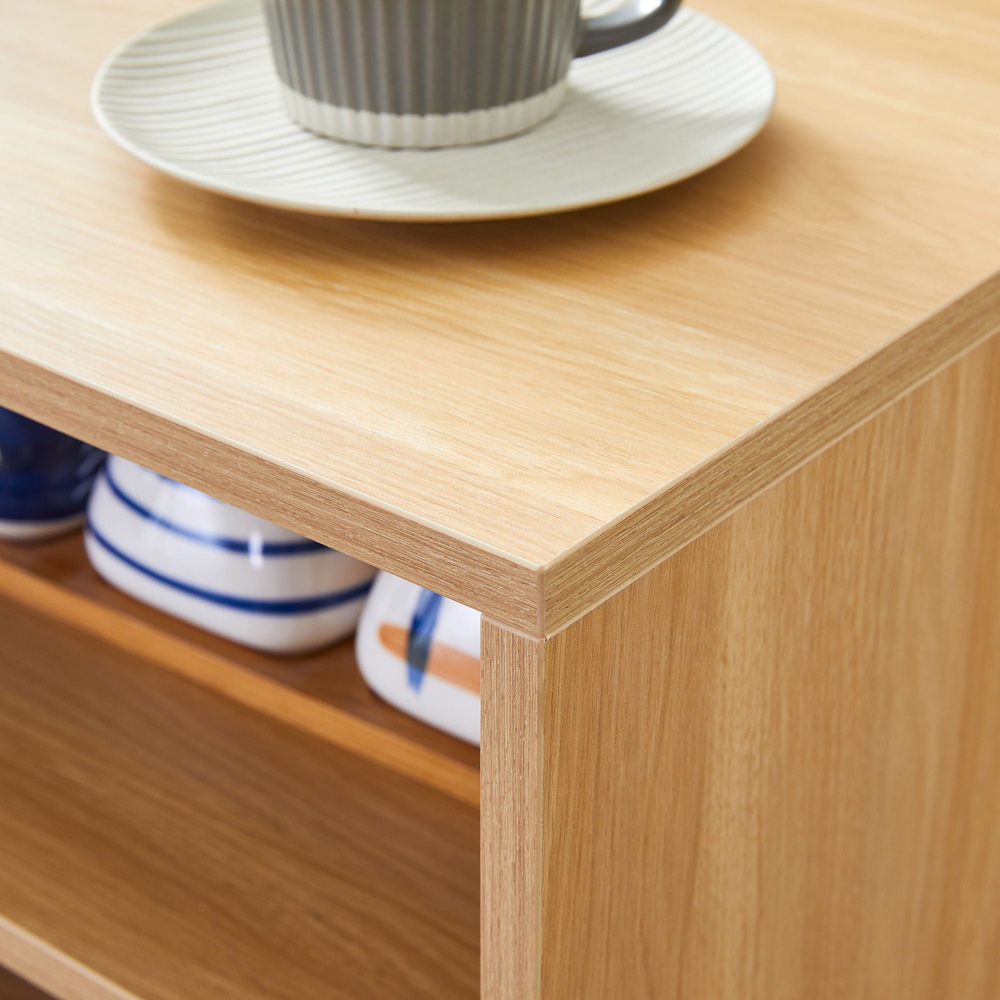 Spider- Web Textured Modern Coffee Table Geometric Art And Practical Design - Natural Wood