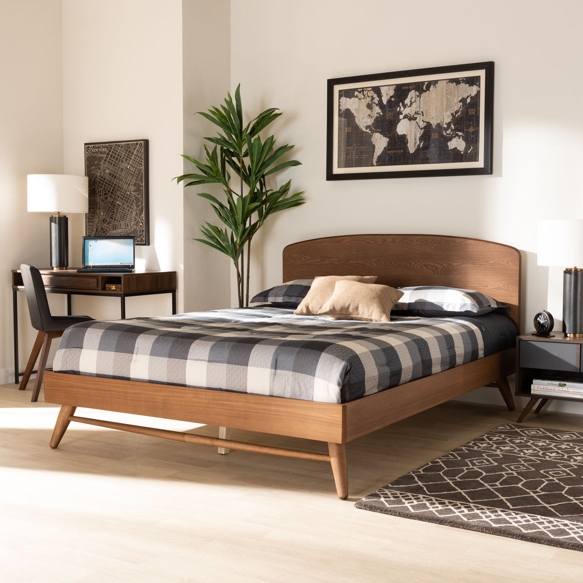 Keagan Mid-Century Modern Transitional Walnut Brown Finished Wood Full Size Platform Bed