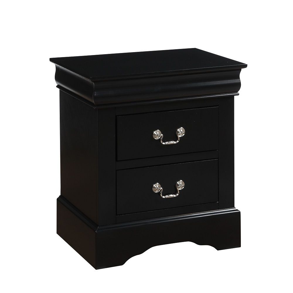 It has two drawers with center metal glide and brushed nickel metal handle. Offers you plentiful storage with spacious drawers