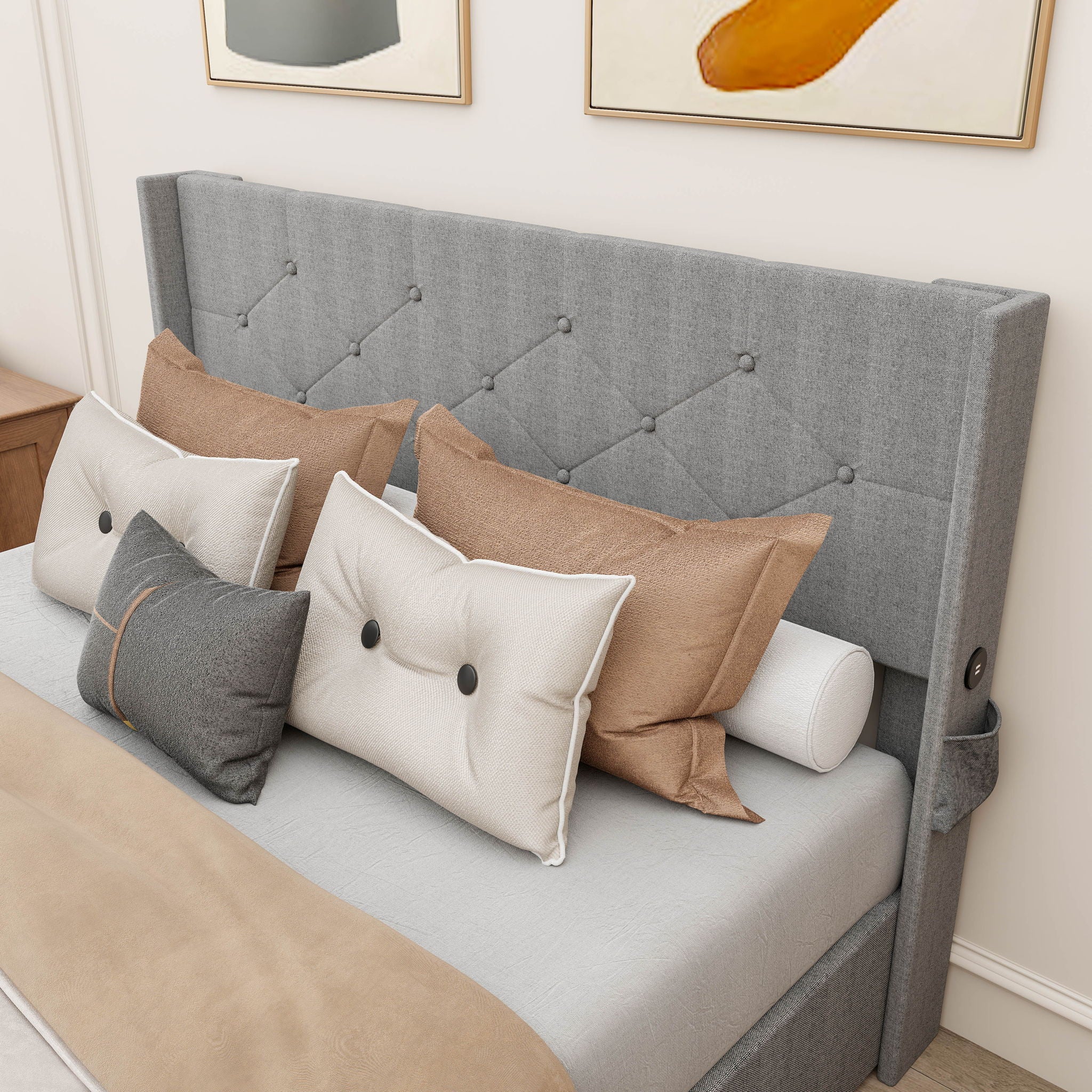 Bed With Gas Lift Storage, USB Ports