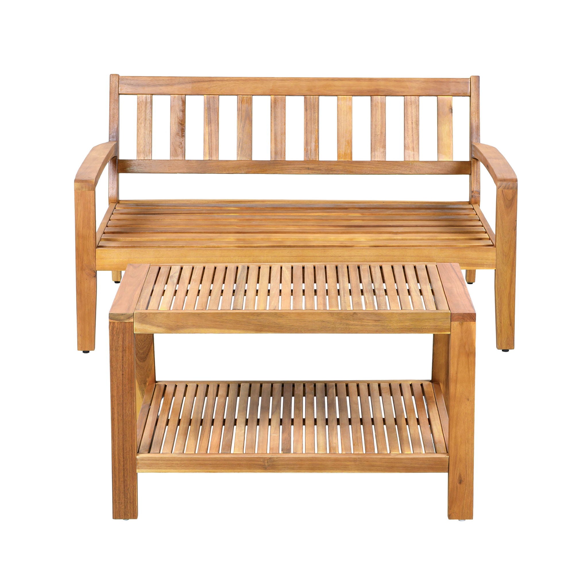 2 Piece Outdoor Conversation Set (Loveseat & Coffee Table With Water-Resistant Cushions) - Blue / Teak