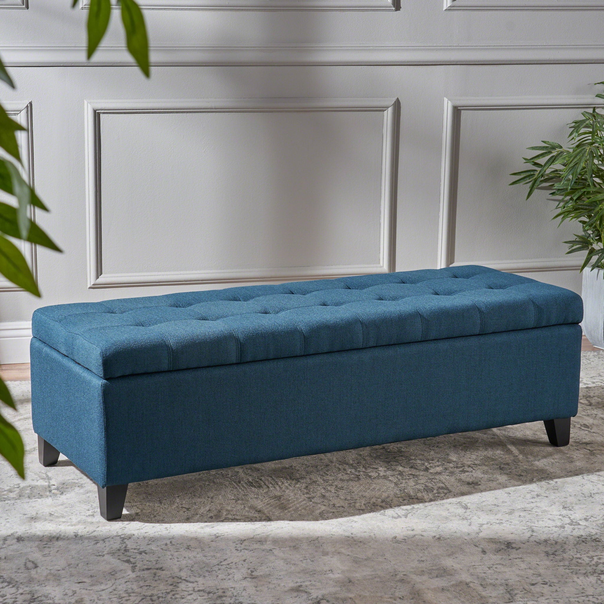 Nebulous - Fabric Upholstered Ottoman With Storage And Diamond Tufted Seat - Navy Blue