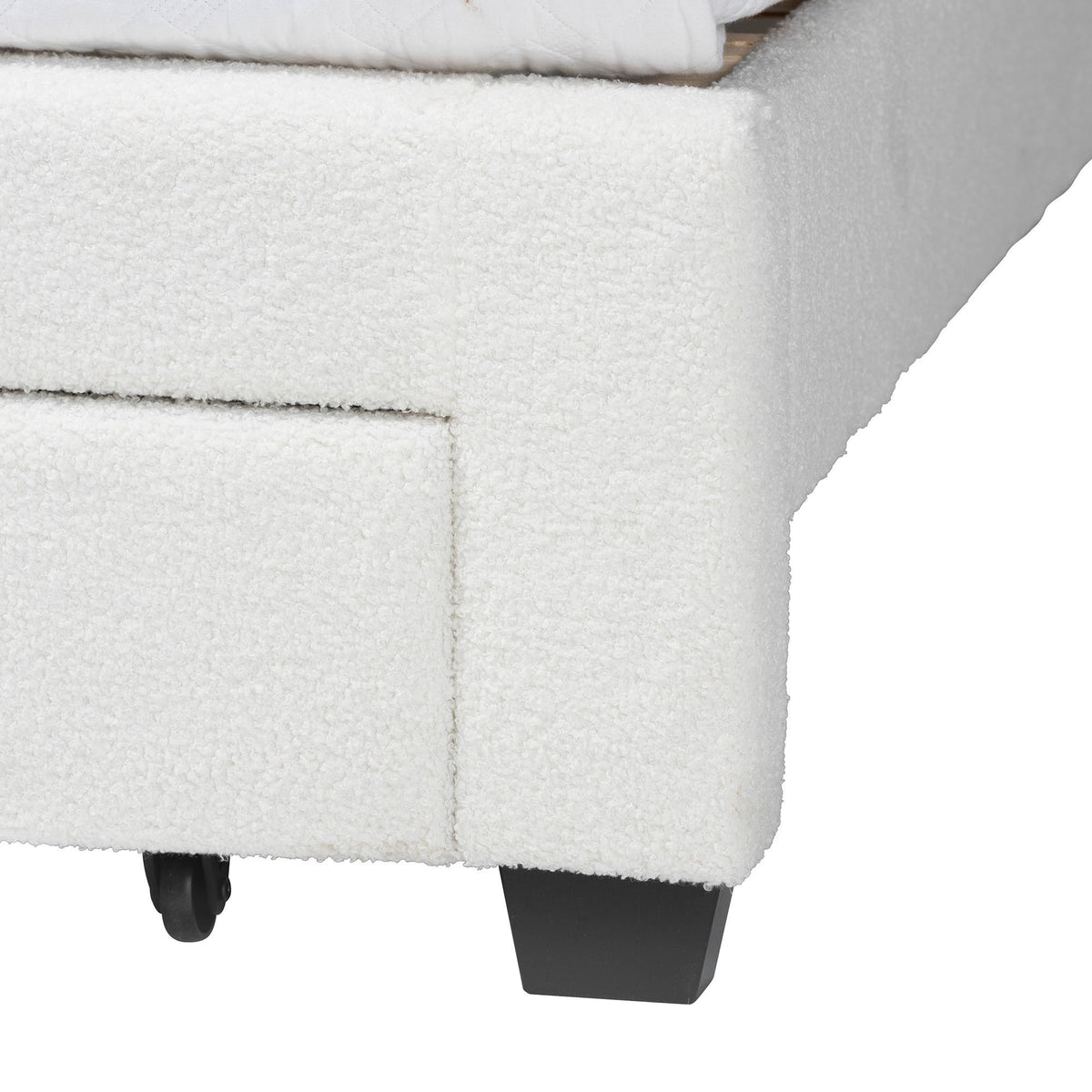 Caradonna Cream Teddy-Bear Fabric Bed with Storage Drawers - Fully Upholstered Platform Bed with Scalloped Headboard, Queen