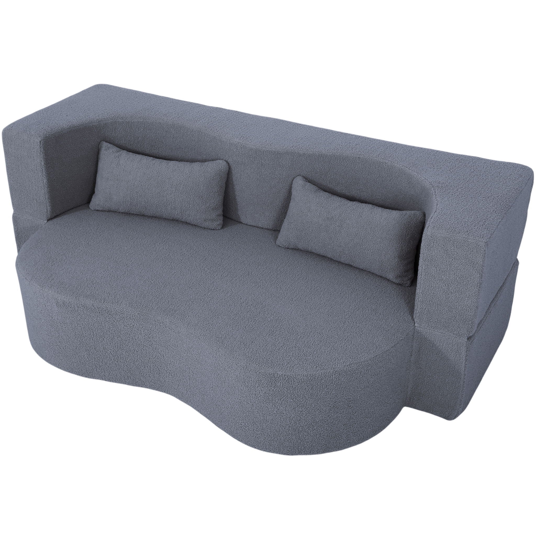 2 In 1 Convertible Full Size Folding Loveseat Couch With Soft Teddy Fabric