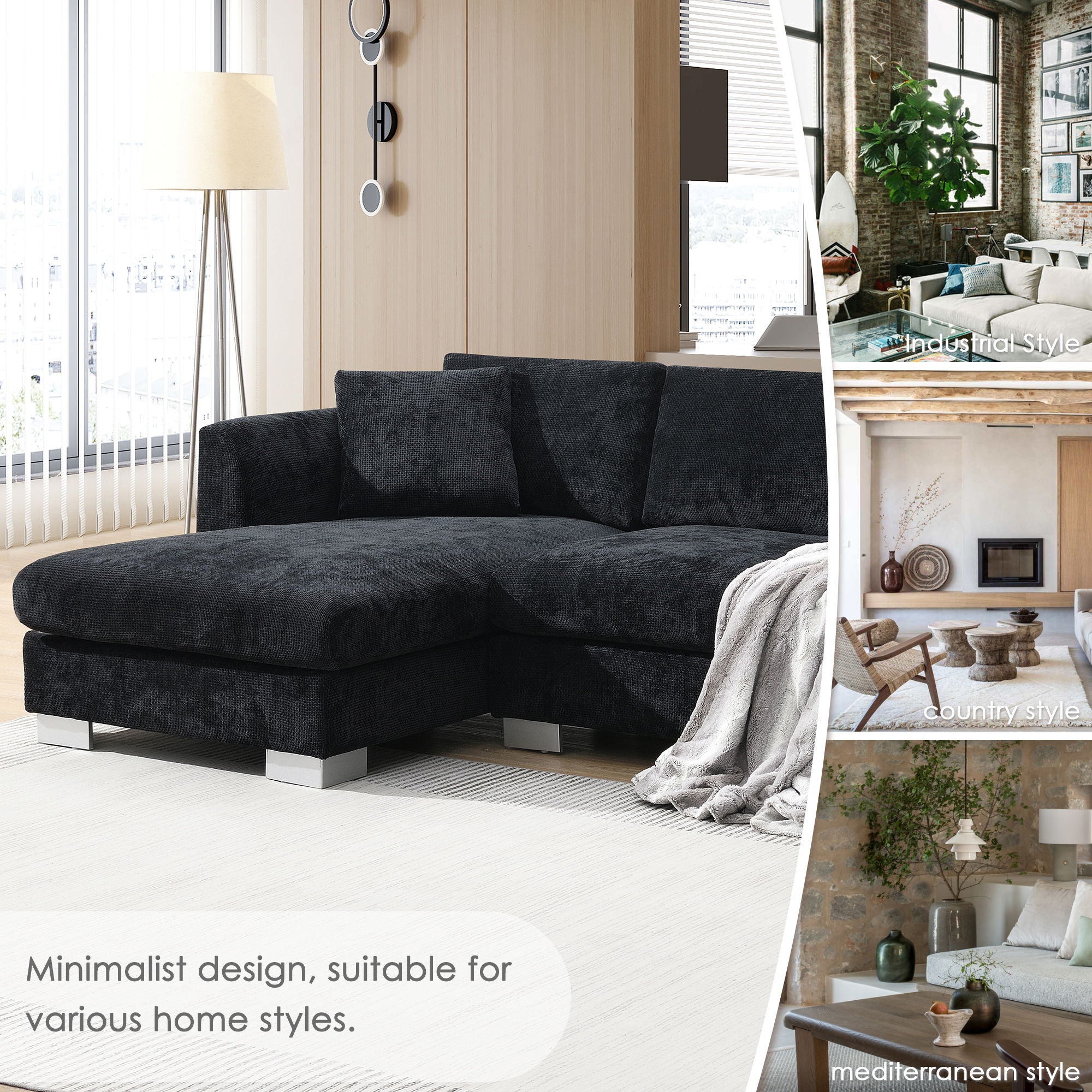 Modern Cloud Sectional Sofa L Shaped Luxury Couch Set With 2 Free Pillows 4 Seat With Oversized Chaise