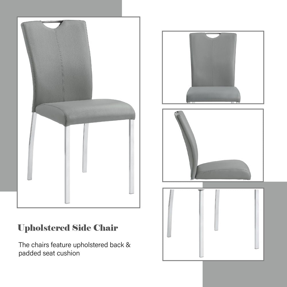 Pagan - Side Chair Set of 2) - Gray Synthetic Leather & Chrome