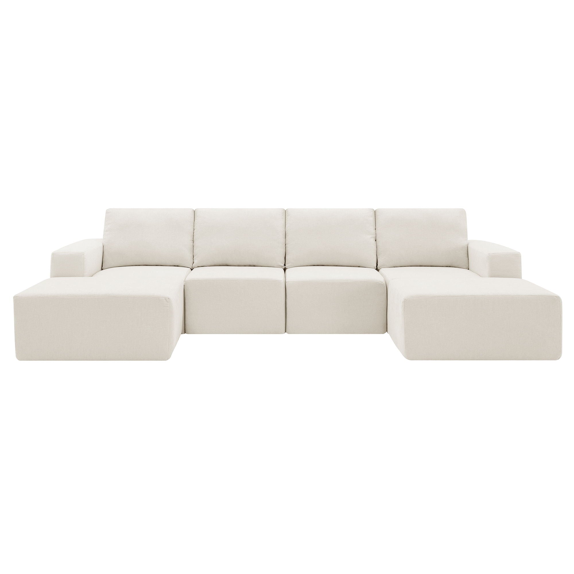 Modular U Shaped Sectional With Ottomans, Luxury Cloud Floor Couch With Deep Seat Fully Compressed Upholstered Sofa