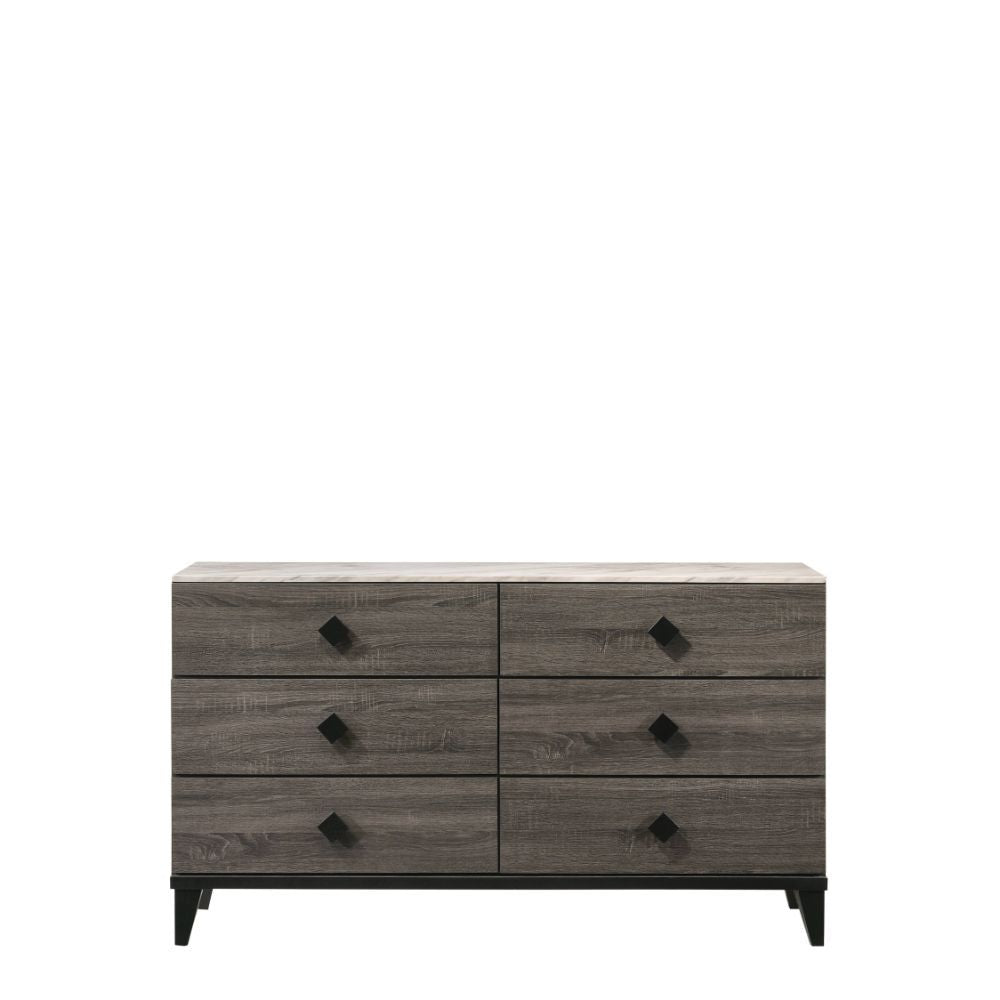 ACME Avantika - Dresser - Faux Marble & Rustic Gray Oak | Meri Furniture