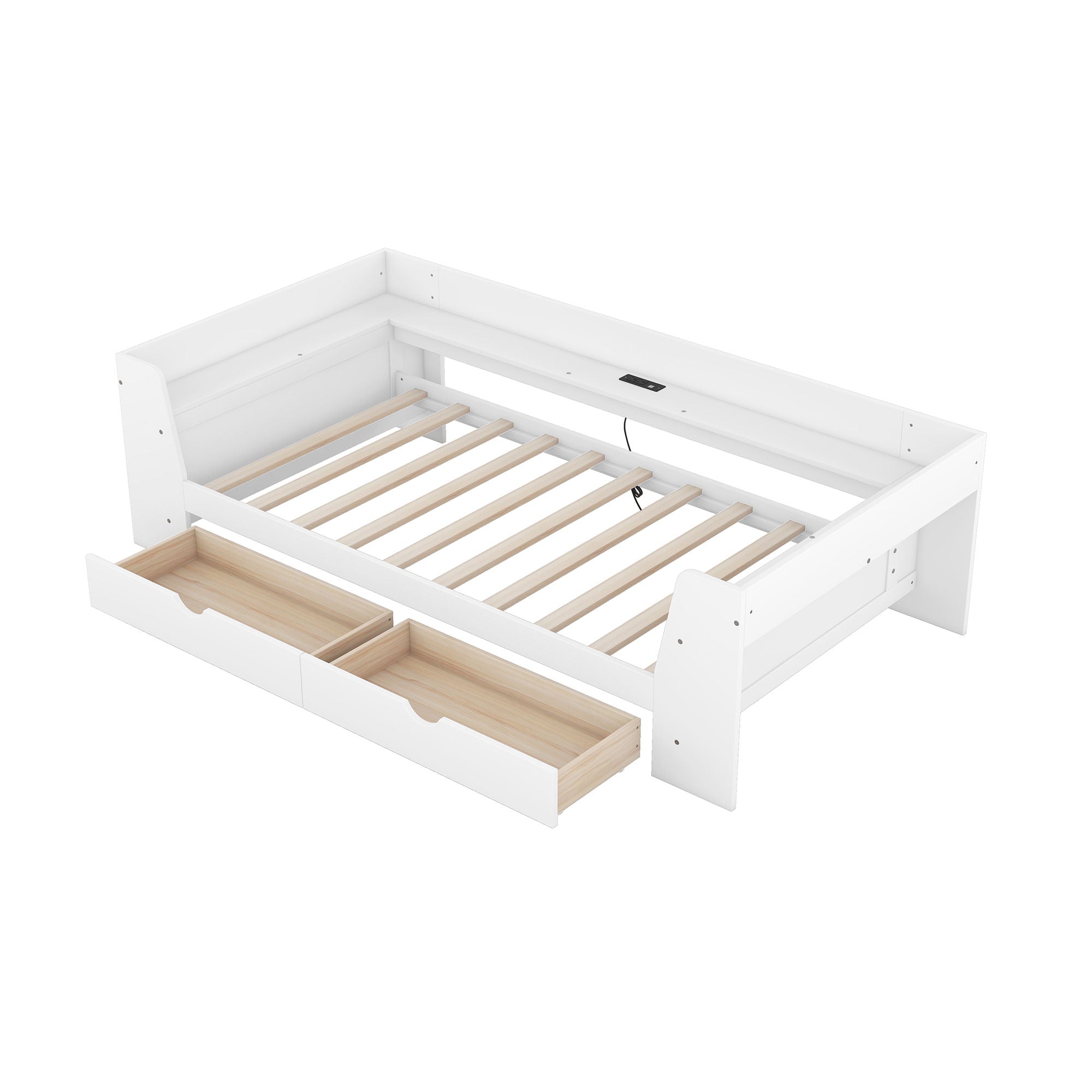 Daybed With Shelves, Drawers And Built In Charging Station