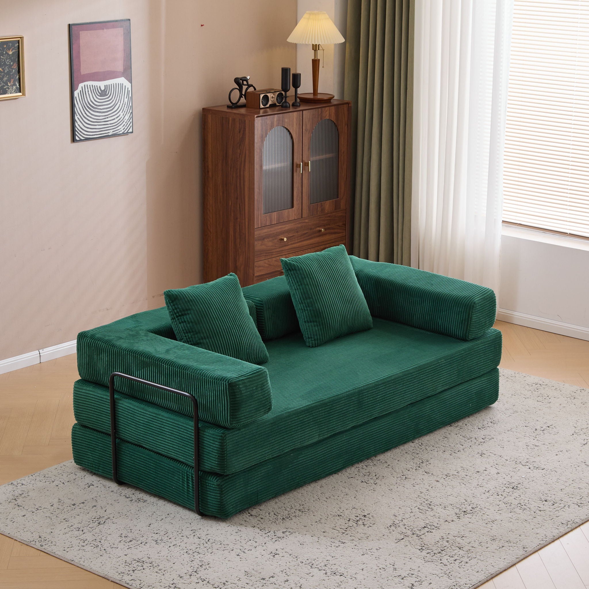 Floor Couch, Convertible Floor Sofa Bed With Pillow Back Support Armrest
