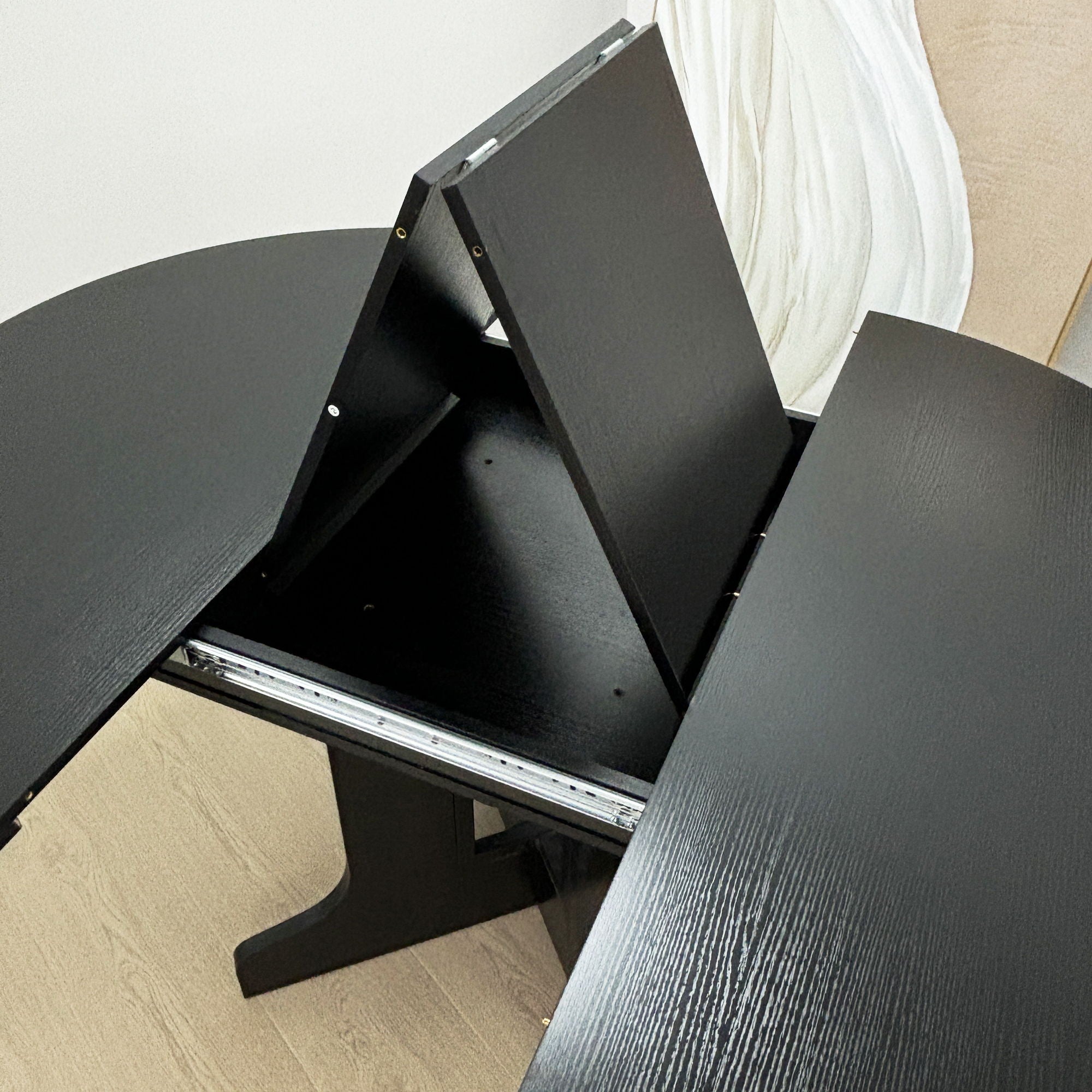 Dining Table For Farmhouse Kitchen Expandable Oval Table Top With Removable Leaf Trestle X Shaped Base - Black