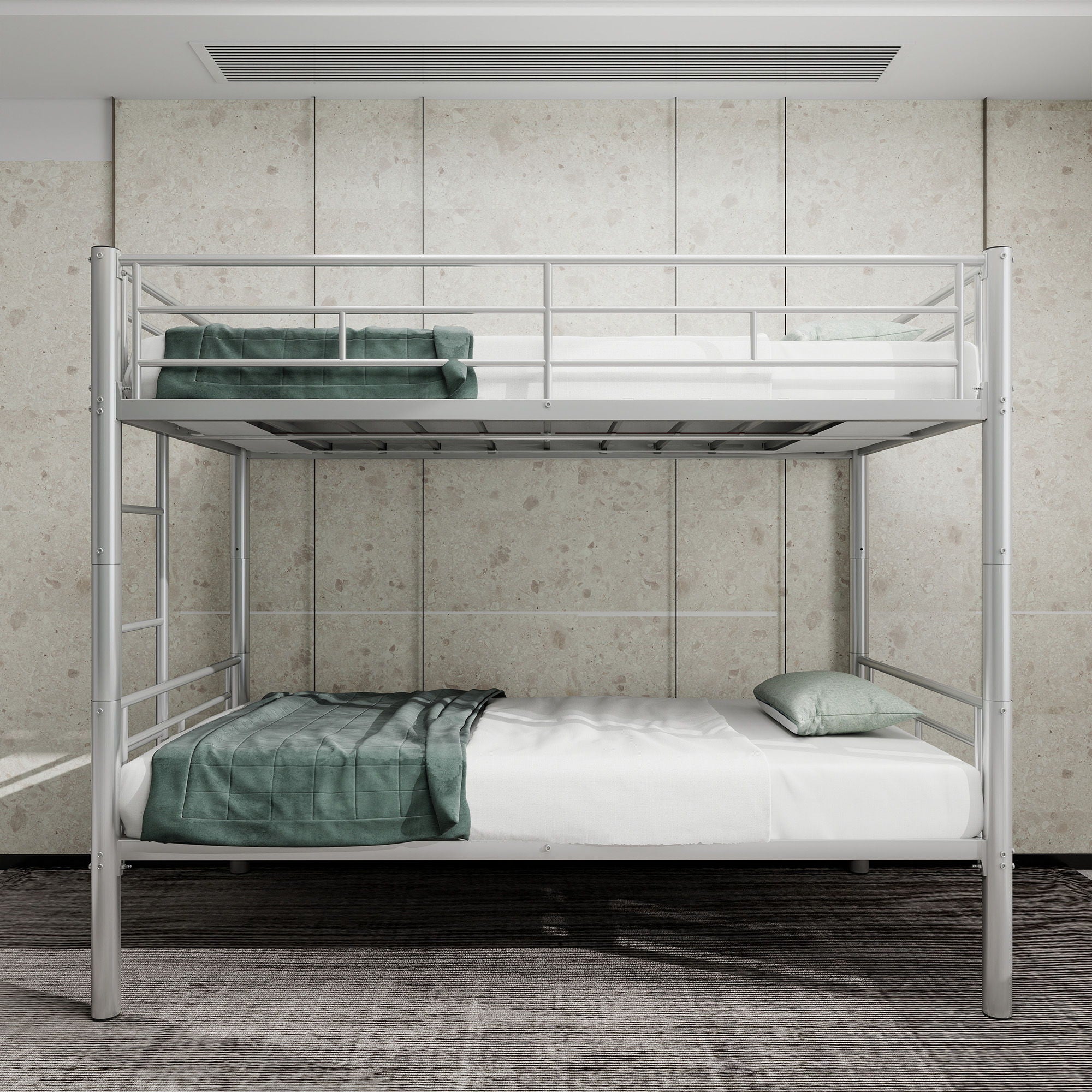 Metal Bunk Bed For Kids, Convertible Bedframe With Ladders & Guardrail