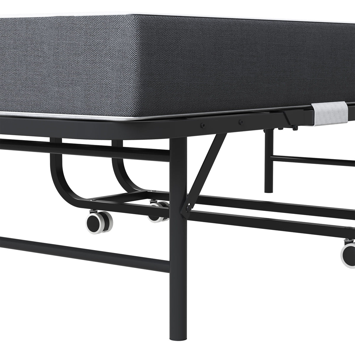 Twin Extra Long Folding Bed With Adjustable Headboard, Cot With Memory Foam Mattress - Black