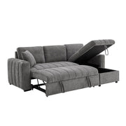 Seraphina 101"W Gray Chenille Fabric Reversible Sleeper Sectional Sofa with Storage Chaise, Cupholders, USB Charging Port, and Throw Pillows