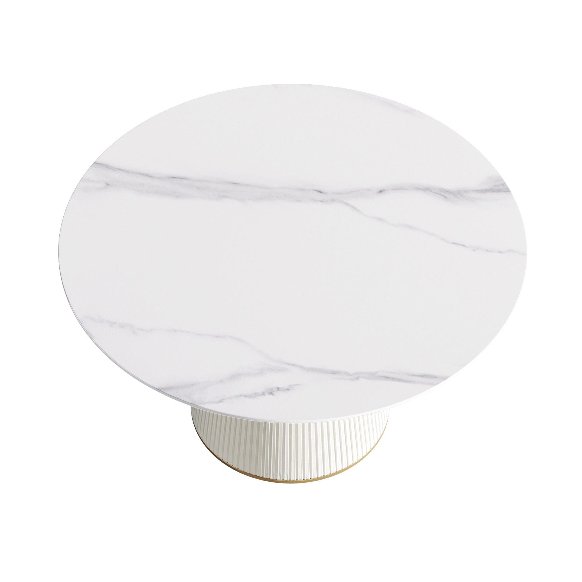 Modern Artificial Stone Round Plywood Base Dining Table, Can Accommodate 6 People, (Not Including Chairs) - White / Beige