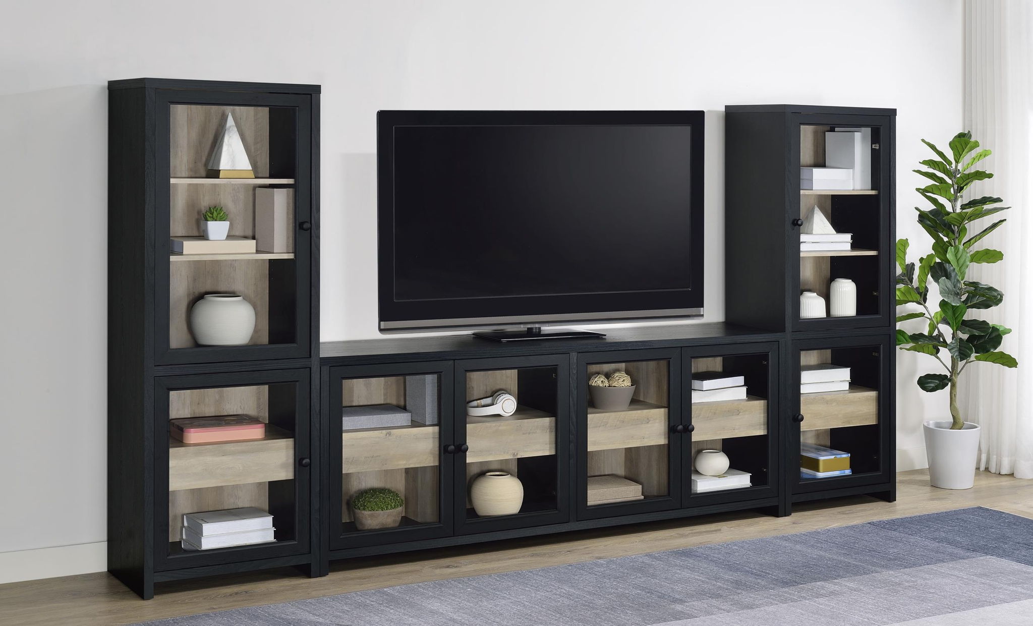 Denison 3-piece Entertainment Center 79-inch TV Stand Black