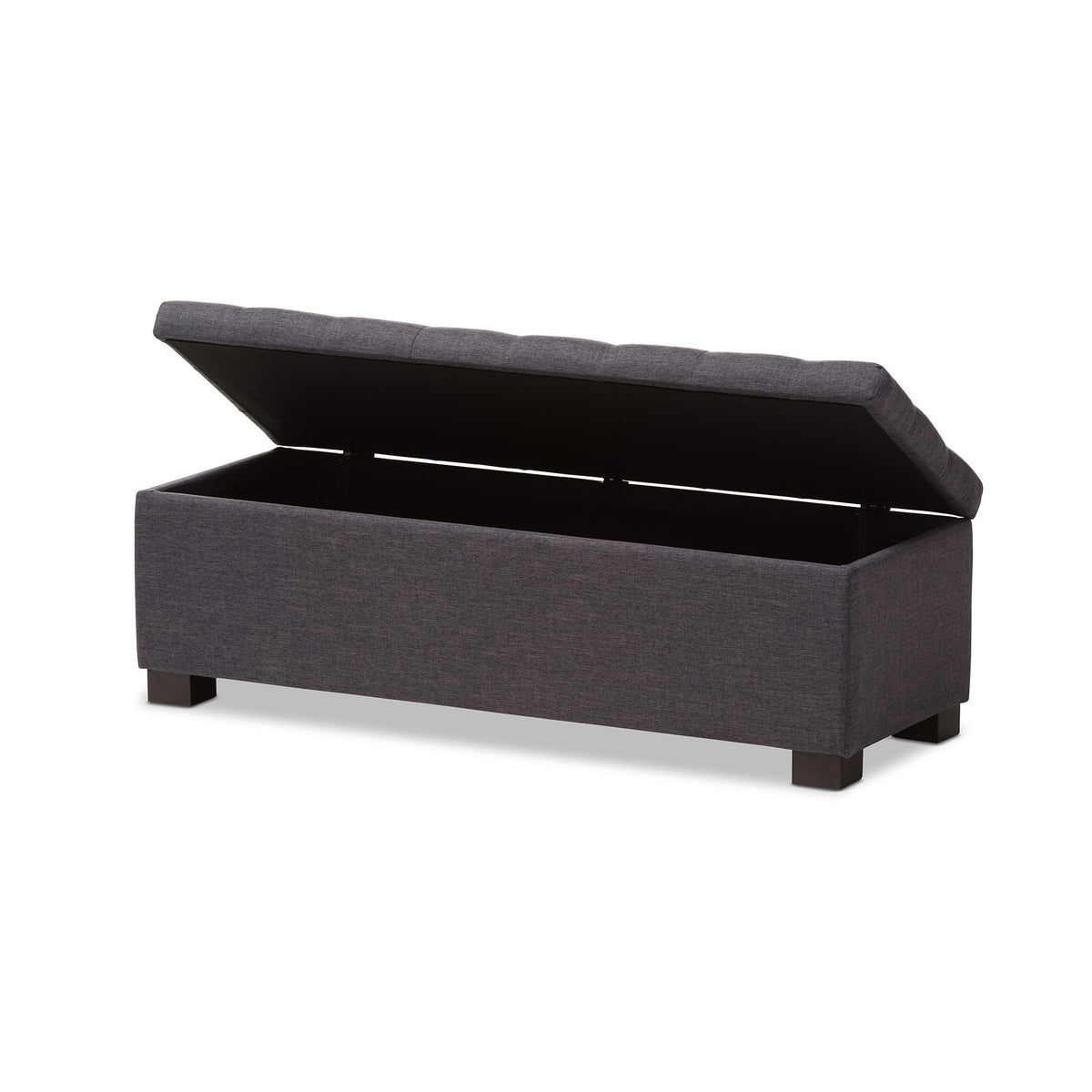 RoaNoke Modern and Contemporary Dark Grey Fabric Upholstered Grid-Tufting Storage Ottoman Bench