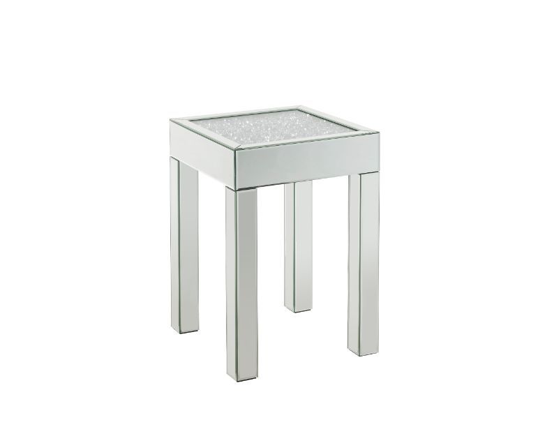 ACME Noralie - End Table With Glass Top - Pearl Silver - Wood - 24" | Meri Furniture