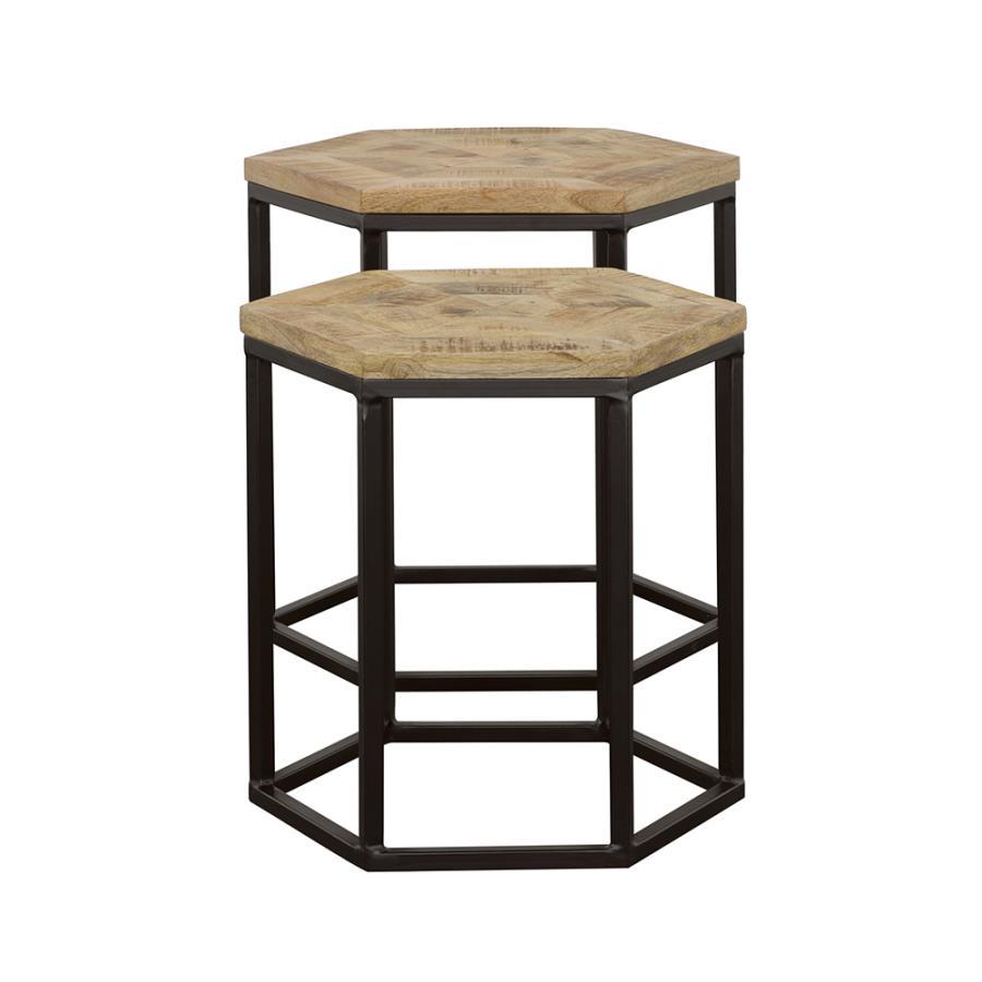 Coaster Fine Furniture Adger - 2 Piece Hexagonal Nesting Tables - Natural And Black | Meri Furniture