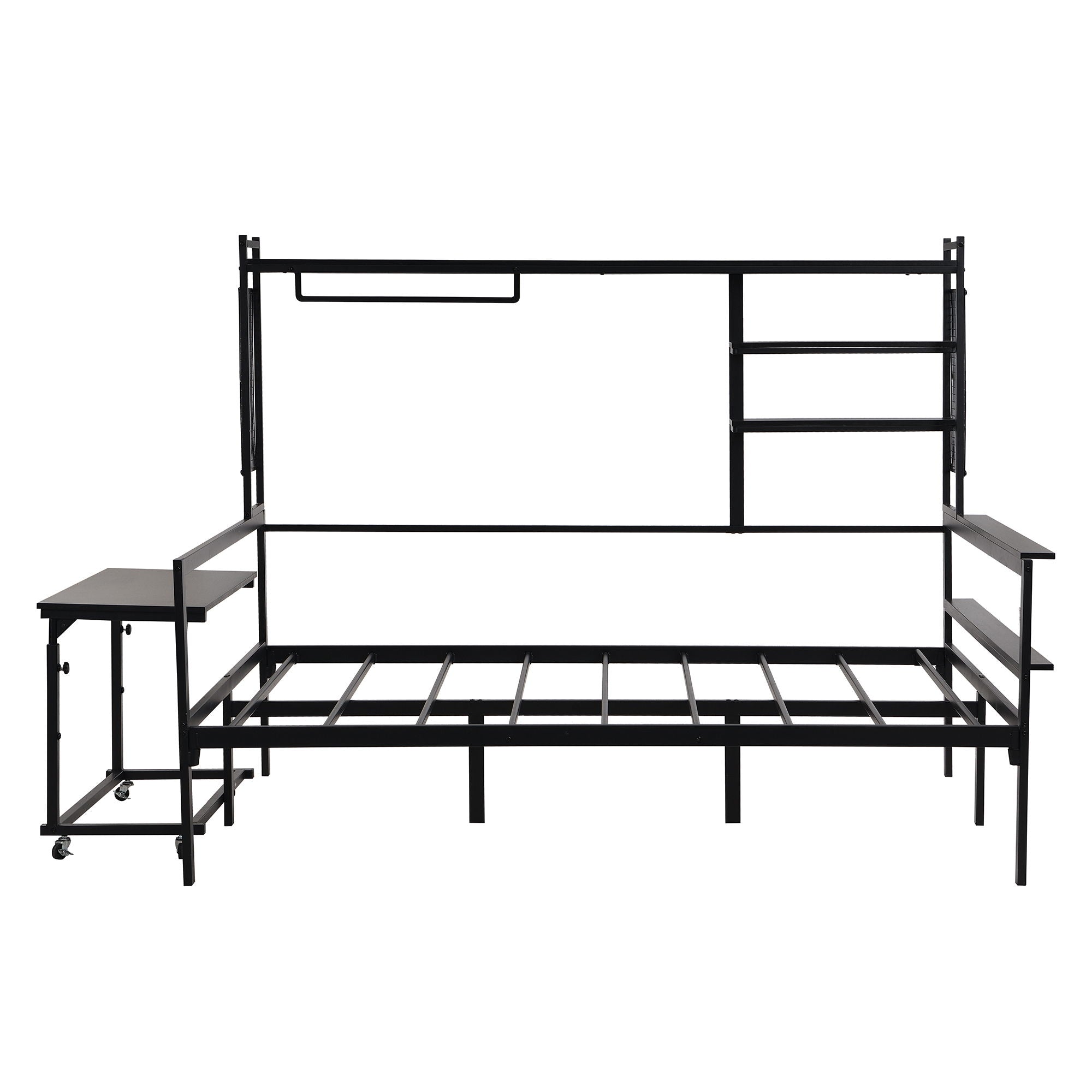 Daybed With Movable Desk, Grid, Shelves And Clothes Hanger
