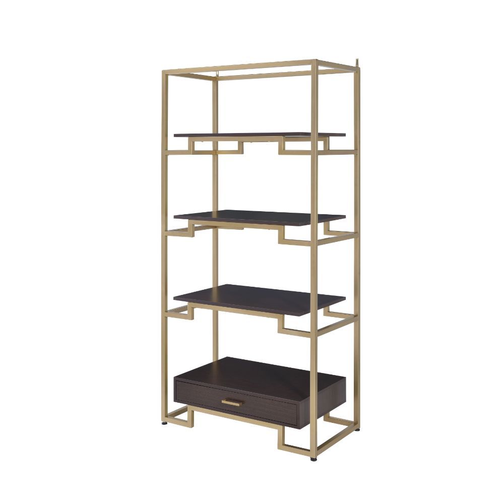 ACME Yumia - Bookshelf - Gold & Clear Glass | Meri Furniture