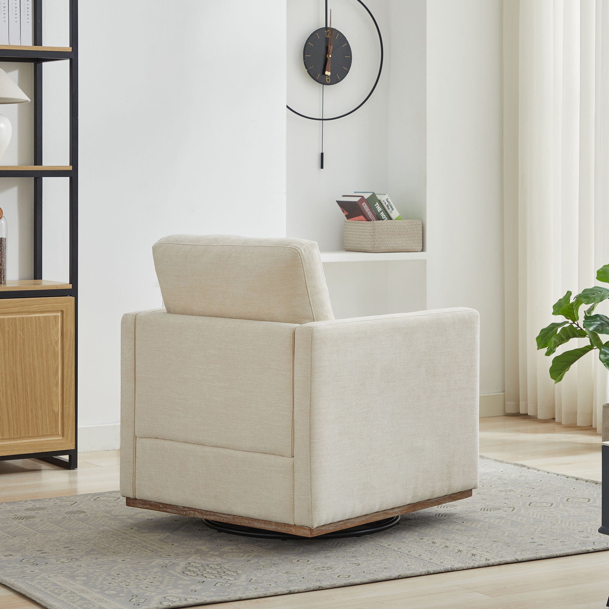 Modern Square Upholstered Swivel Accent Chair With Metal Base