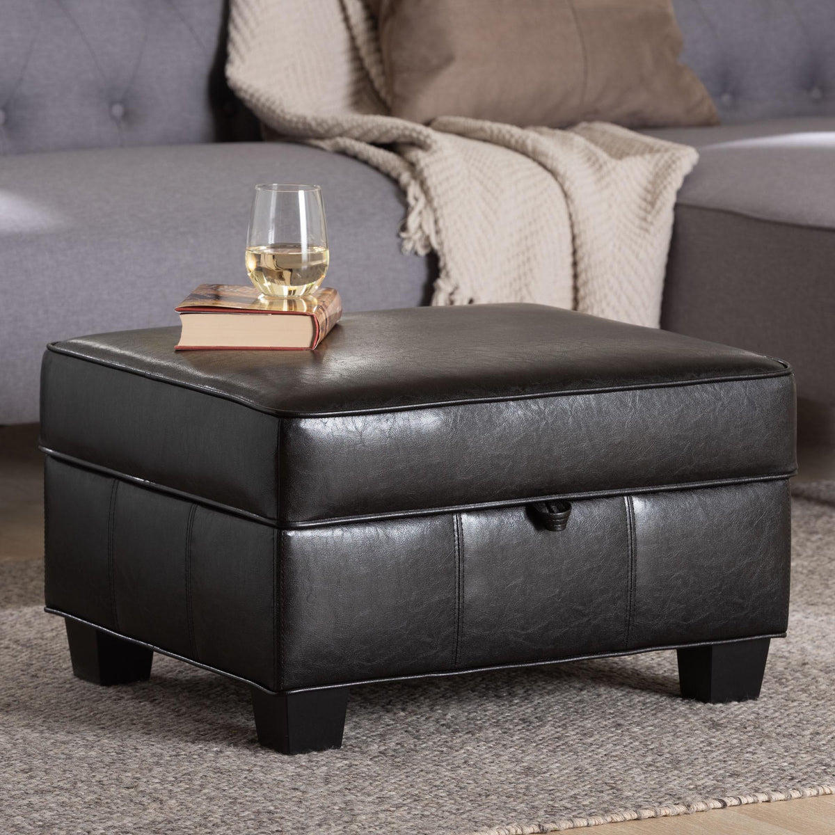 Agustus Brown Leather Storage Ottoman