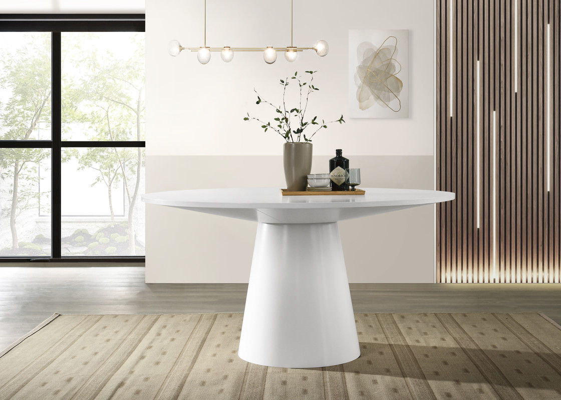 Jasper White 59" Contemporary Round Dining Table with Pedestal Base