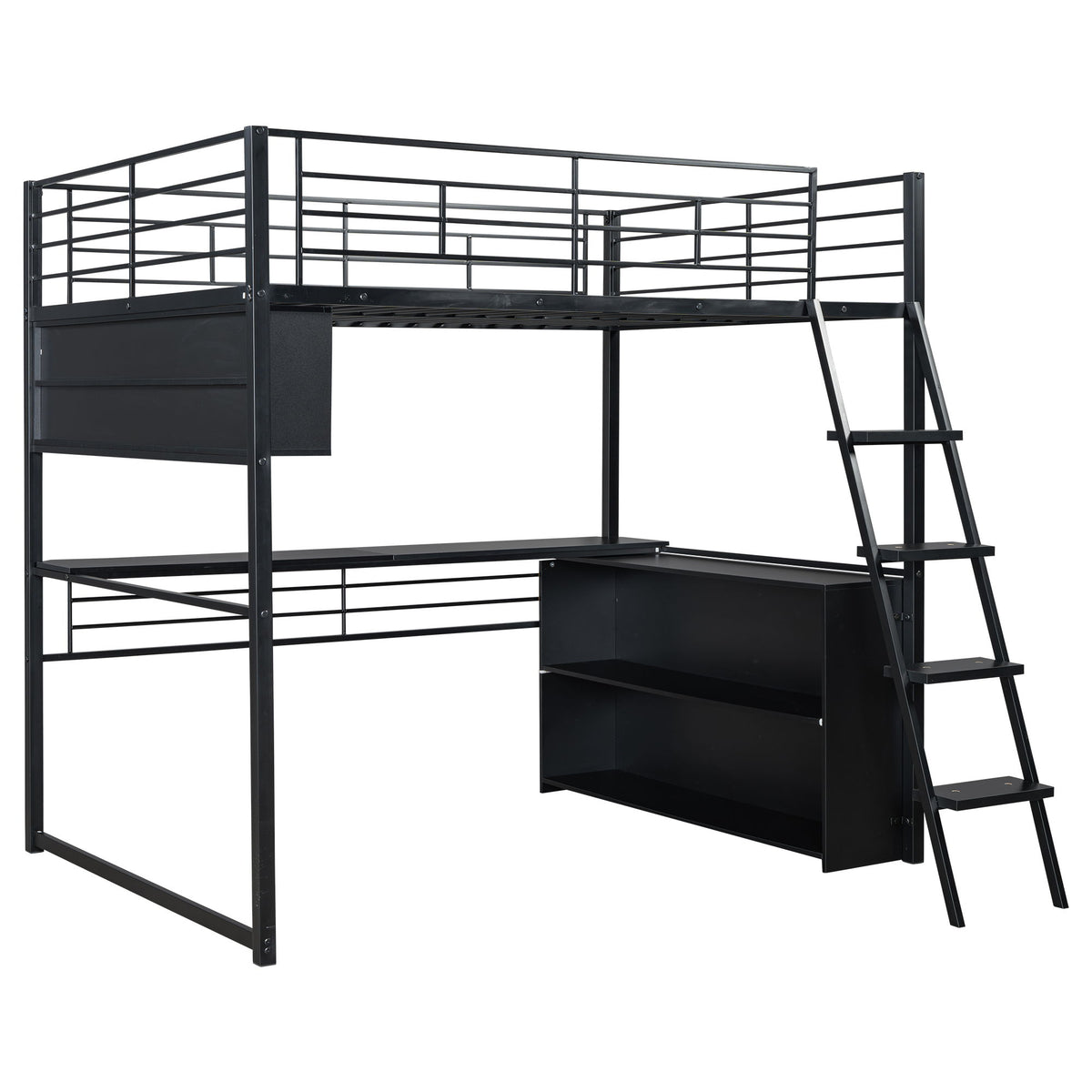 Loft Bed With LED Desk And 4 Storage Shelves