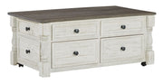 Signature Design by Ashley® Havalance - White / Gray - Lift Top Cocktail Table With Storage Drawers | Meri Furniture