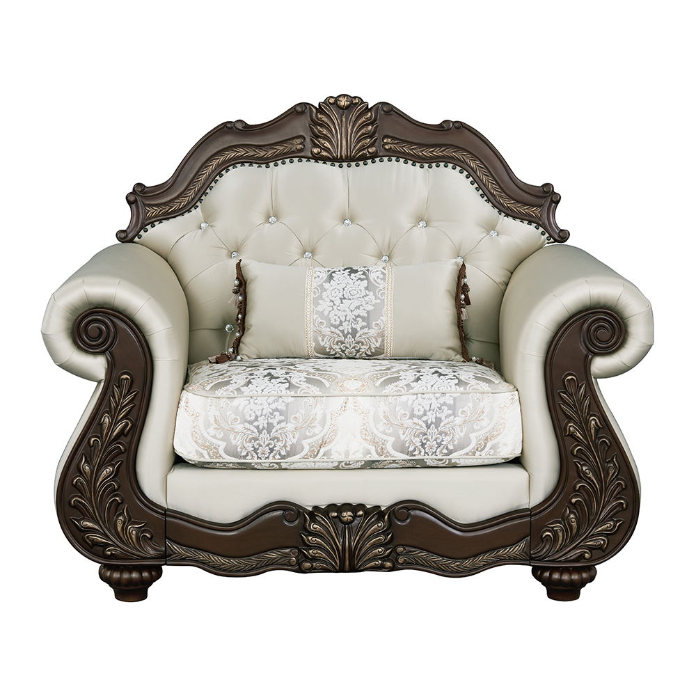 ACME Pierce - Chair With Pillow - Beige Fabric & Cherry Finish | Meri Furniture