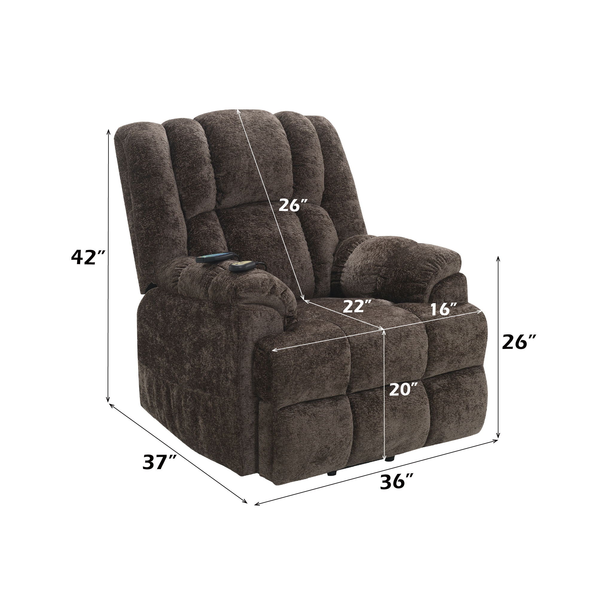 Power Motion Recliner With Lift Heating Massage Function - Brown