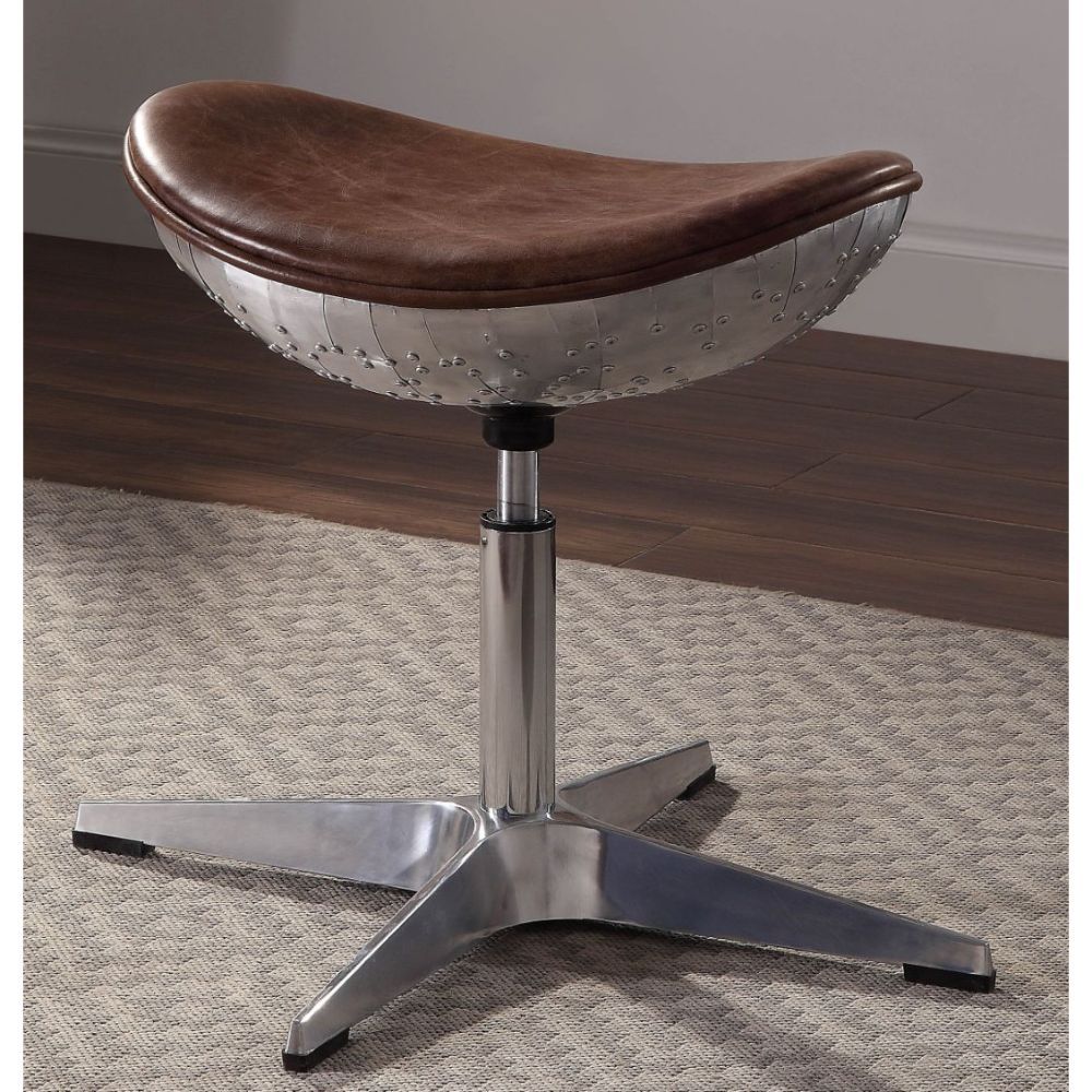 ACME Brancaster - Stool - Retro Brown Top Grain Leather & Aluminum | Meri Furniture