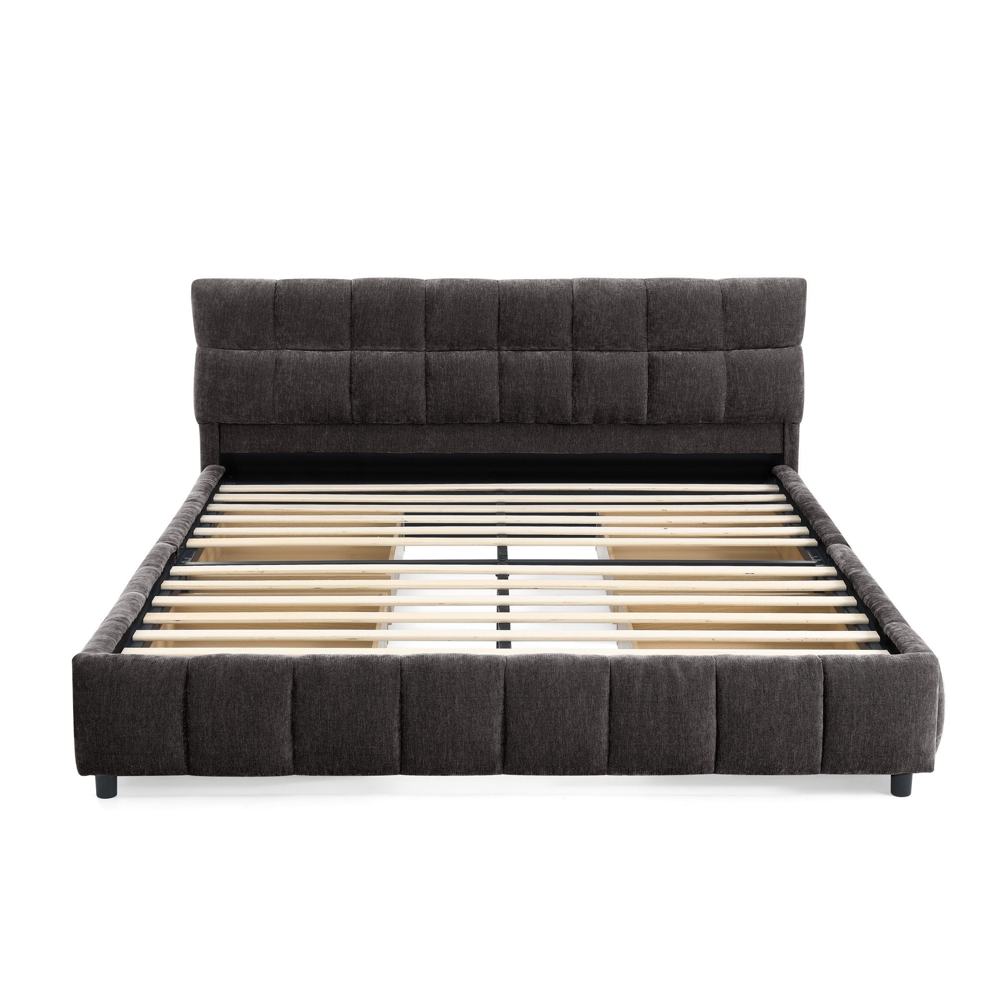 Modern Platform Bed Frame With Thick Chenille Fabric
