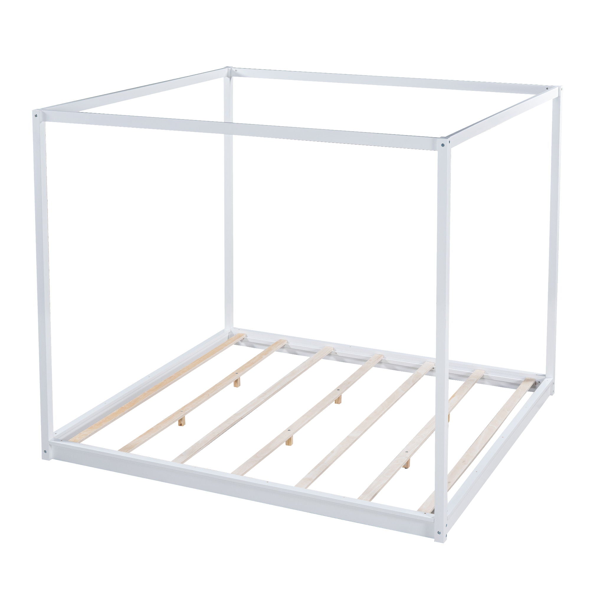 Wood Canopy Platform Bed With Support Legs And Airflow Slats